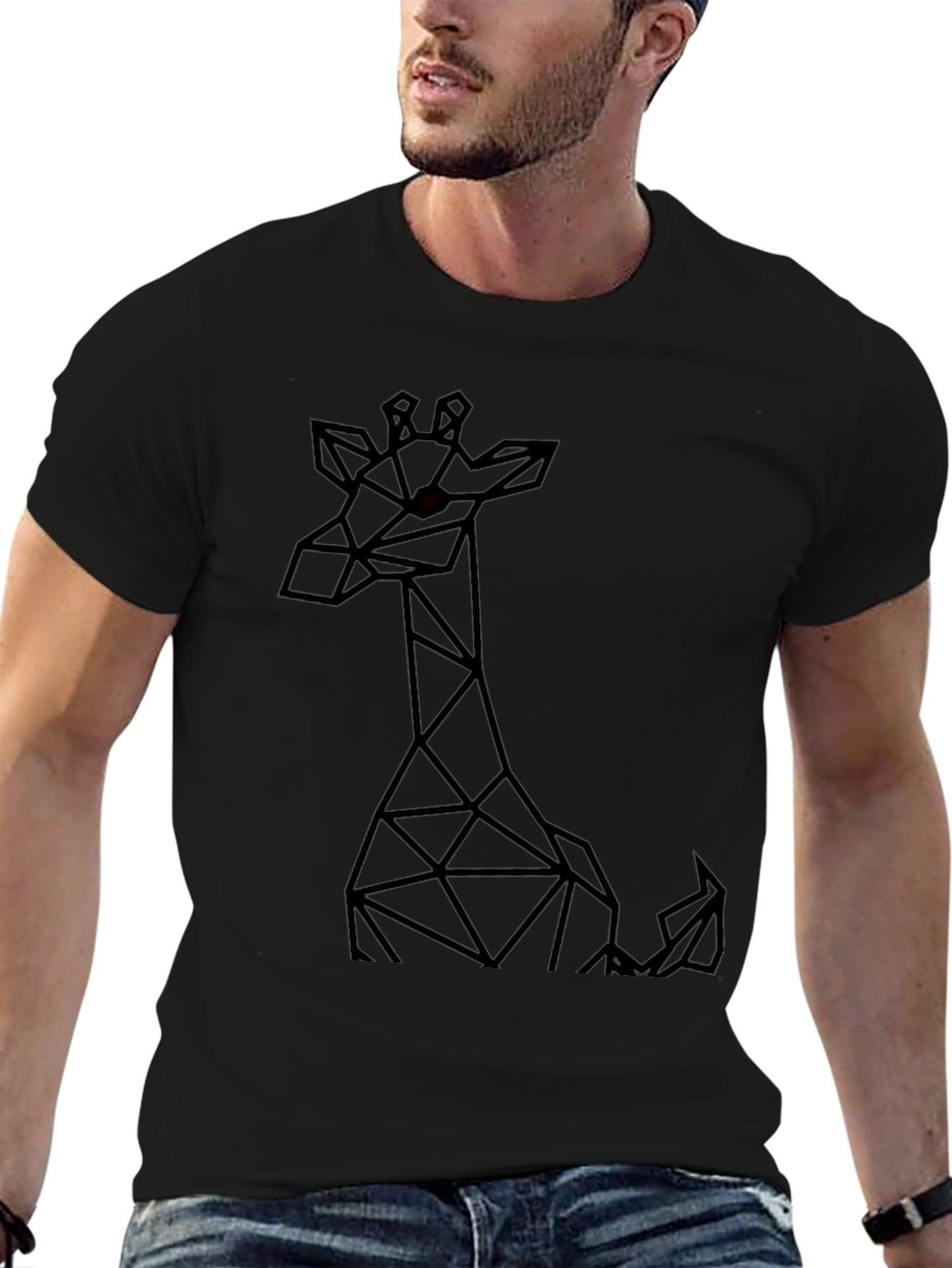 Black Geometric Giraffe Black T-Shirt view 6