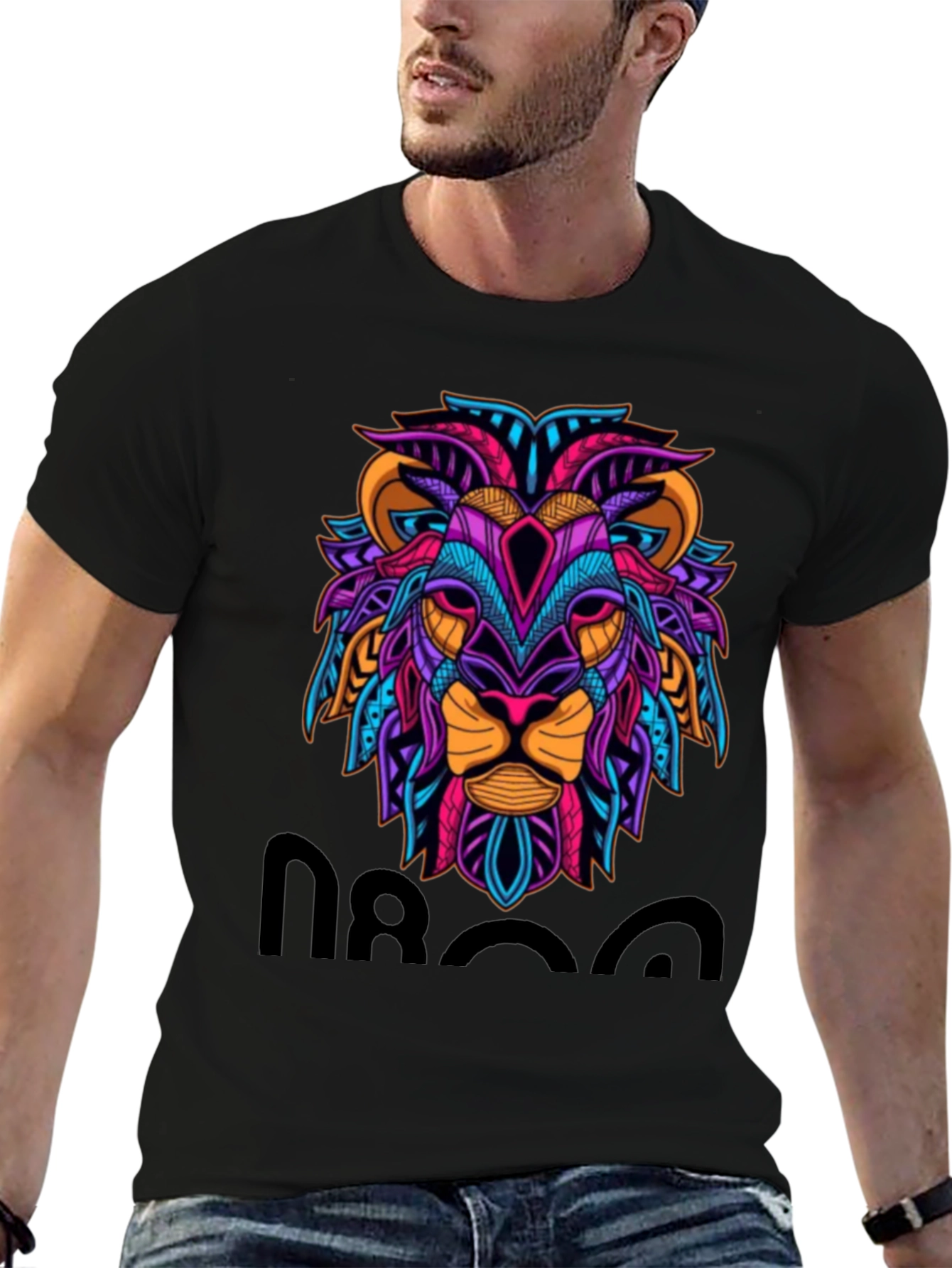 Black Lion Graphic Print Tee - Men's Black T-Shirt view 6
