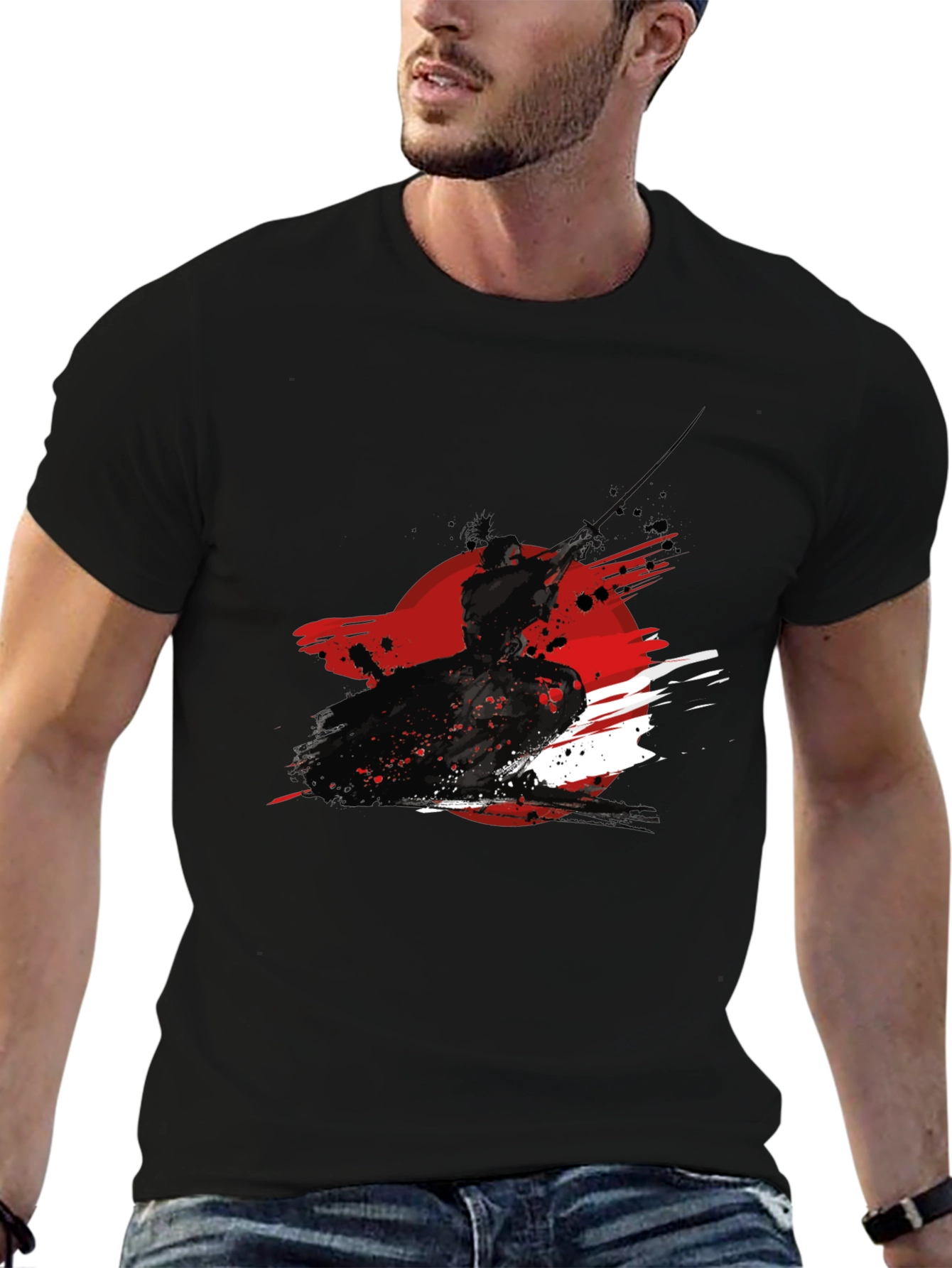 Black Samurai Ink Graphic Black T-Shirt view 6