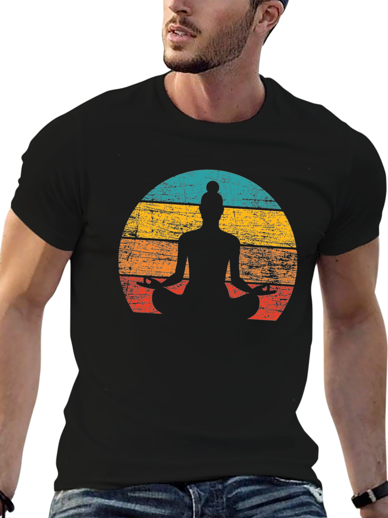 Black Yoga Silhouette Retro Sunset Graphic Tee - Unisex view 6