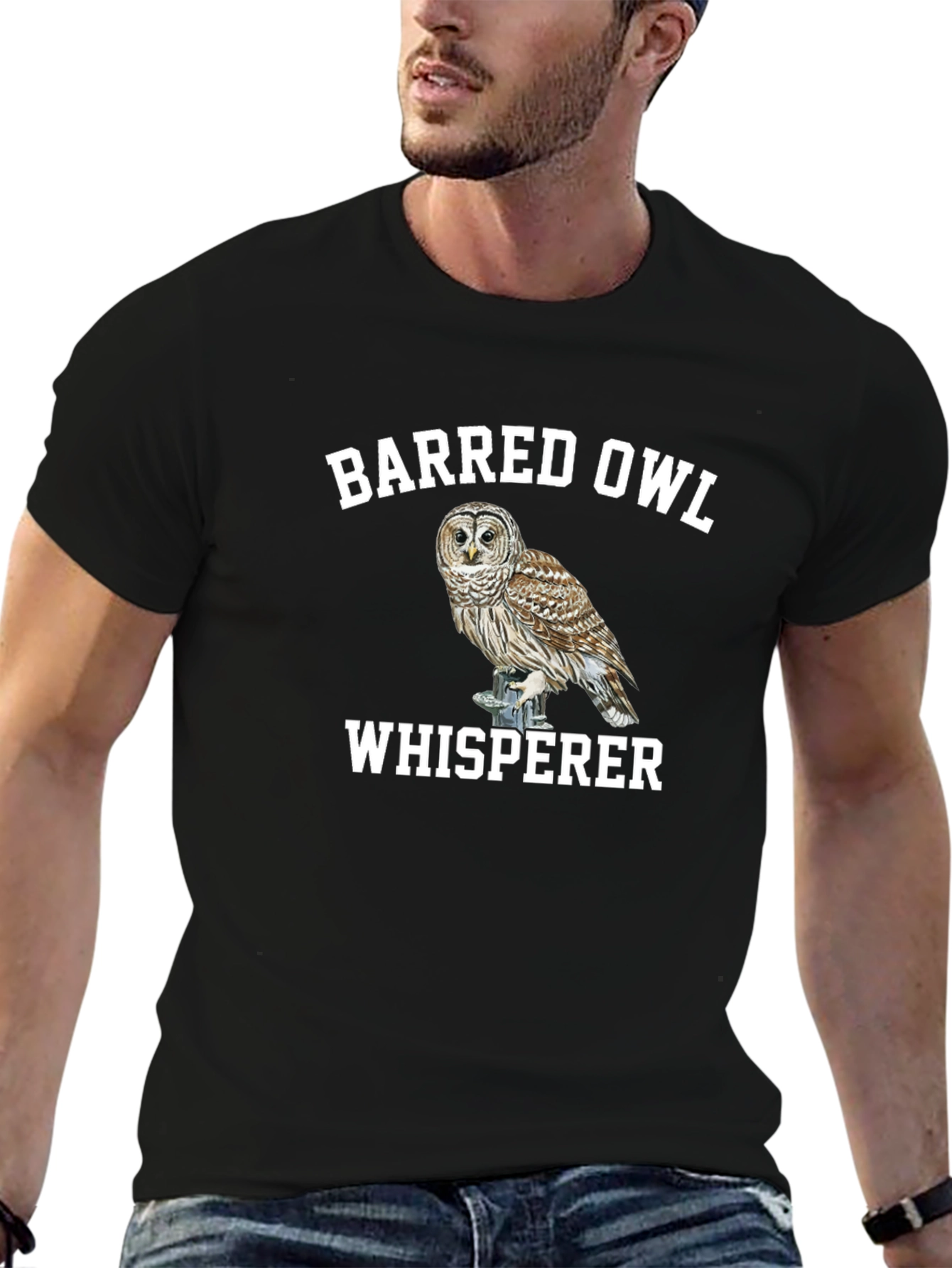 Black Barred Owl Whisperer Black T-Shirt view 6