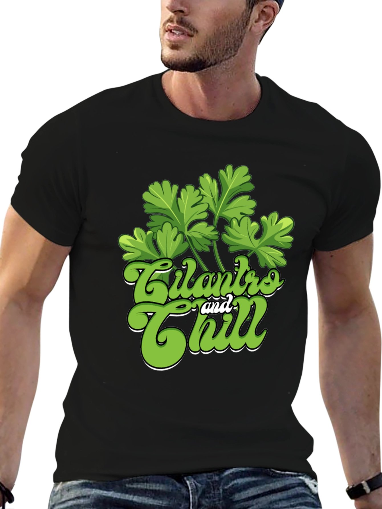 Black Cilantro and Chill Graphic T-Shirt, Black view 6