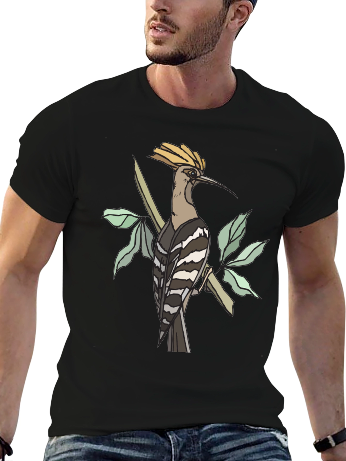 Black Hoopoe Bird Graphic Tee - Black Cotton T-Shirt view 6
