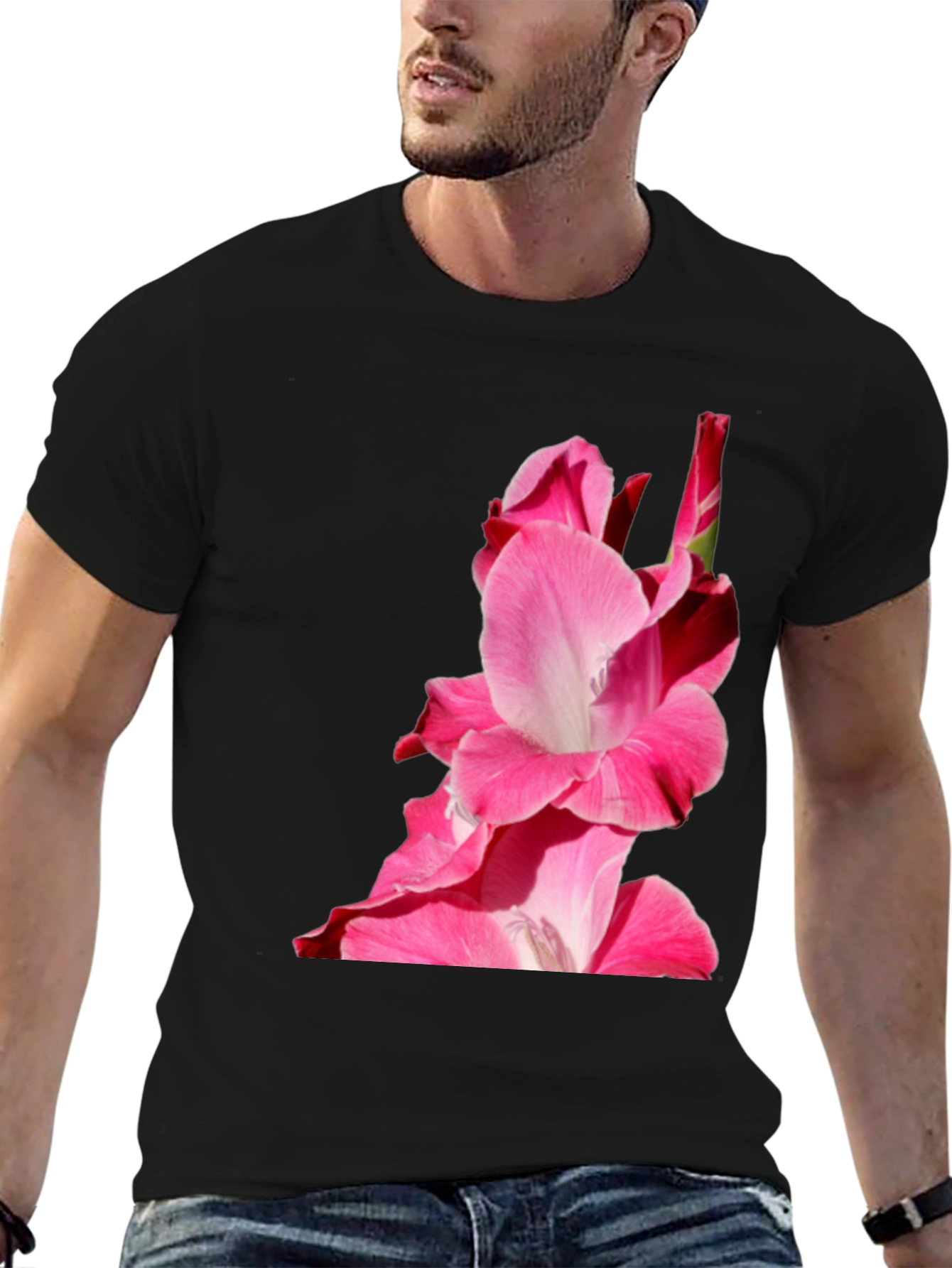 Black Pink Floral Print Black Tee view 6