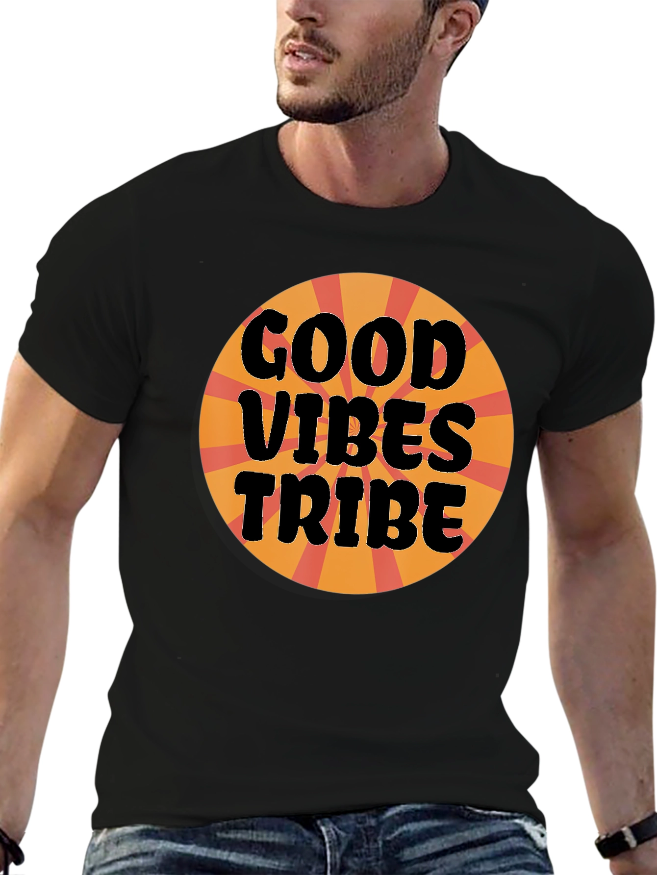 Black Good Vibes Tribe Graphic Tee - Black Cotton T-Shirt view 6