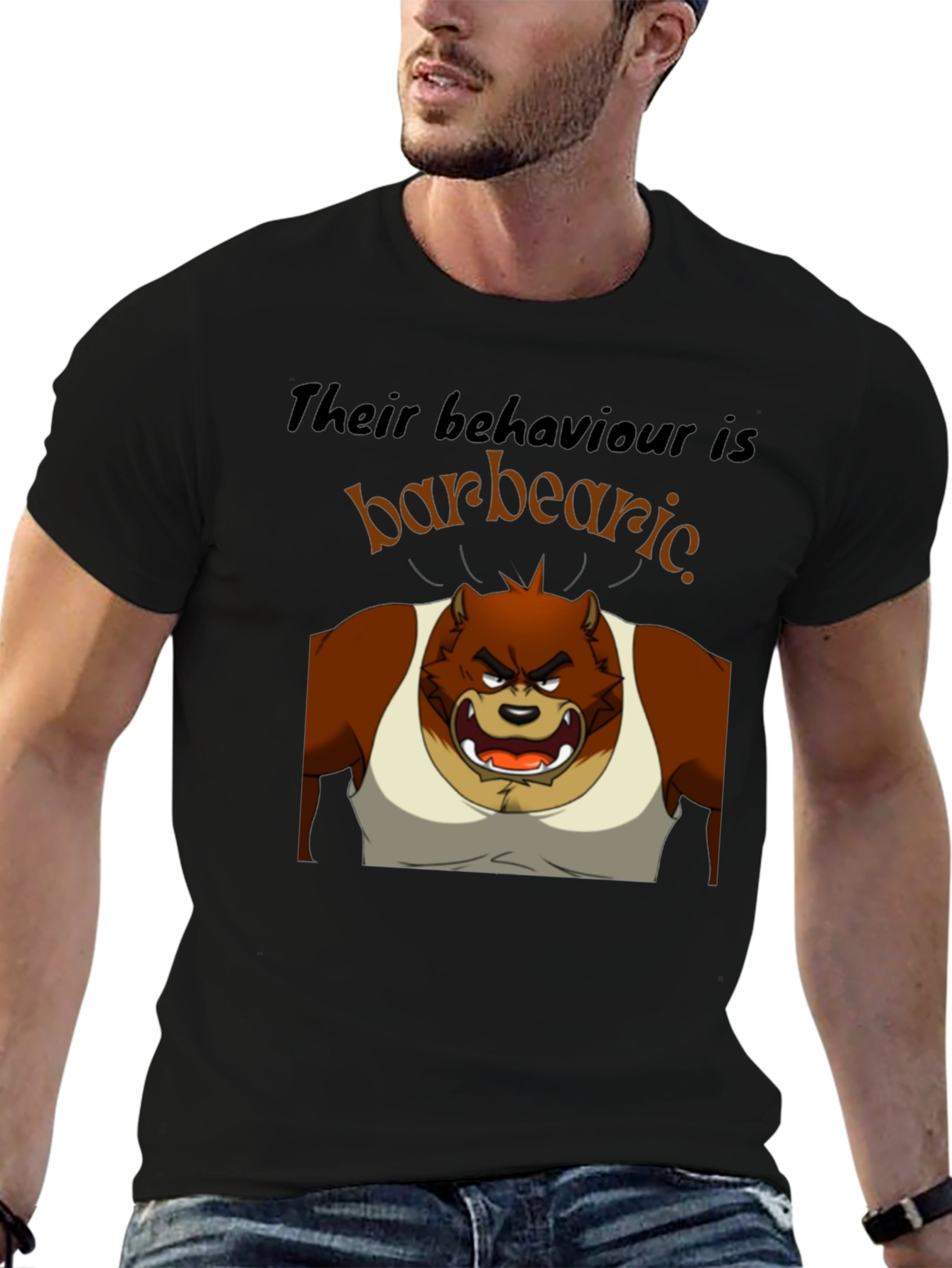 Black Barbearic Cartoon Bear T-Shirt view 6