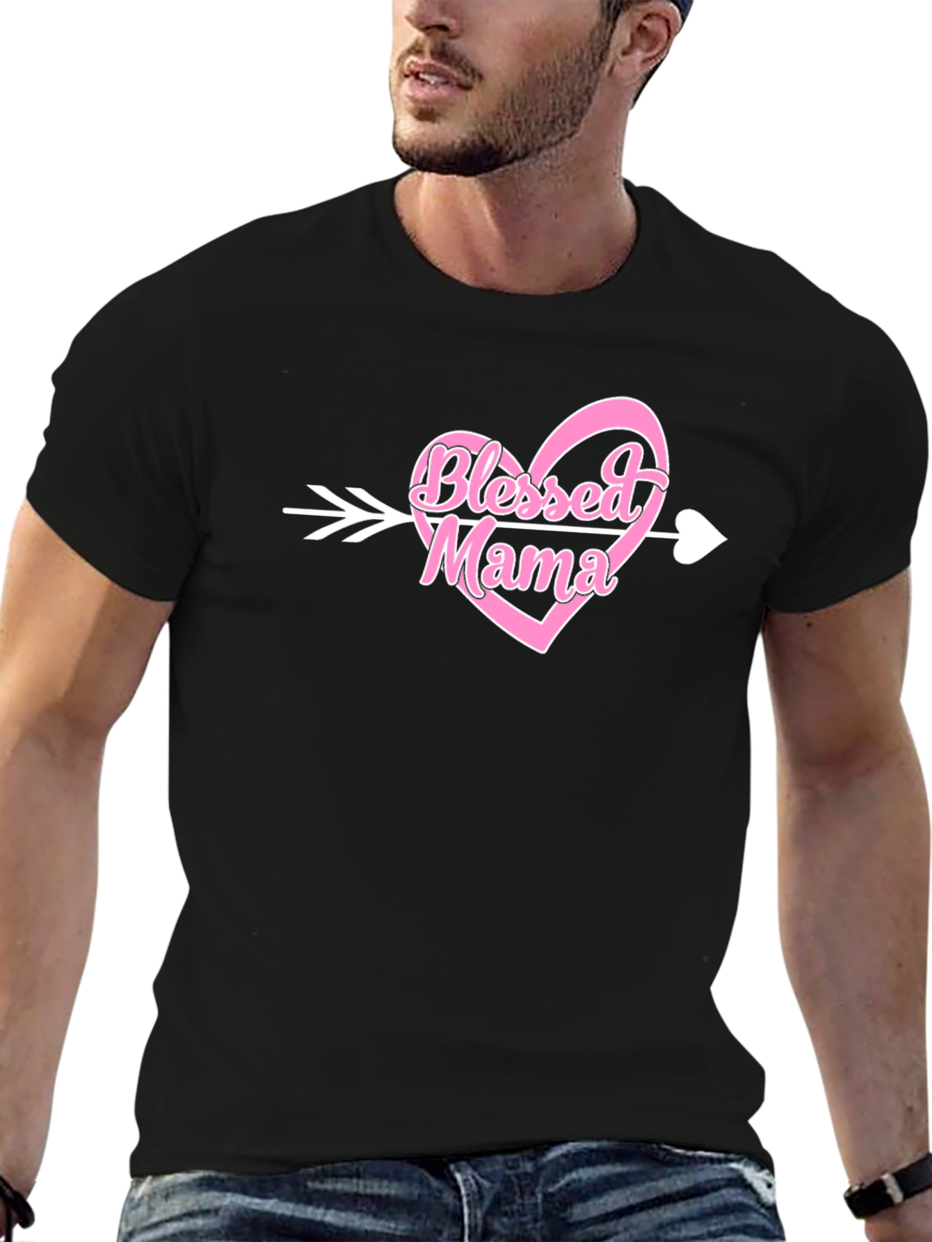 Black Blessed Mama Arrow Heart Graphic T-Shirt view 6
