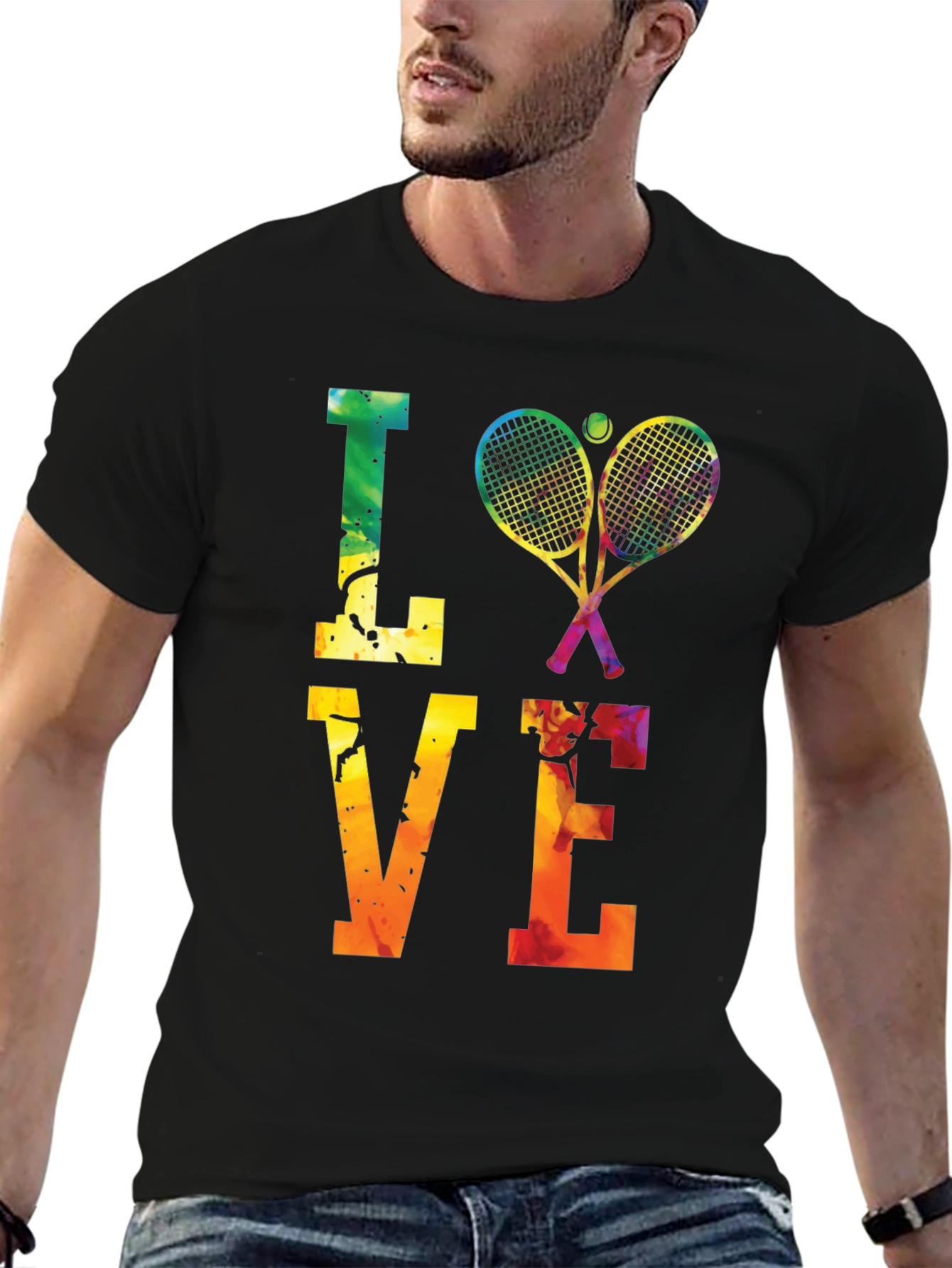 Black Tennis LOVE T-Shirt - Colorful Graphic Tee view 6