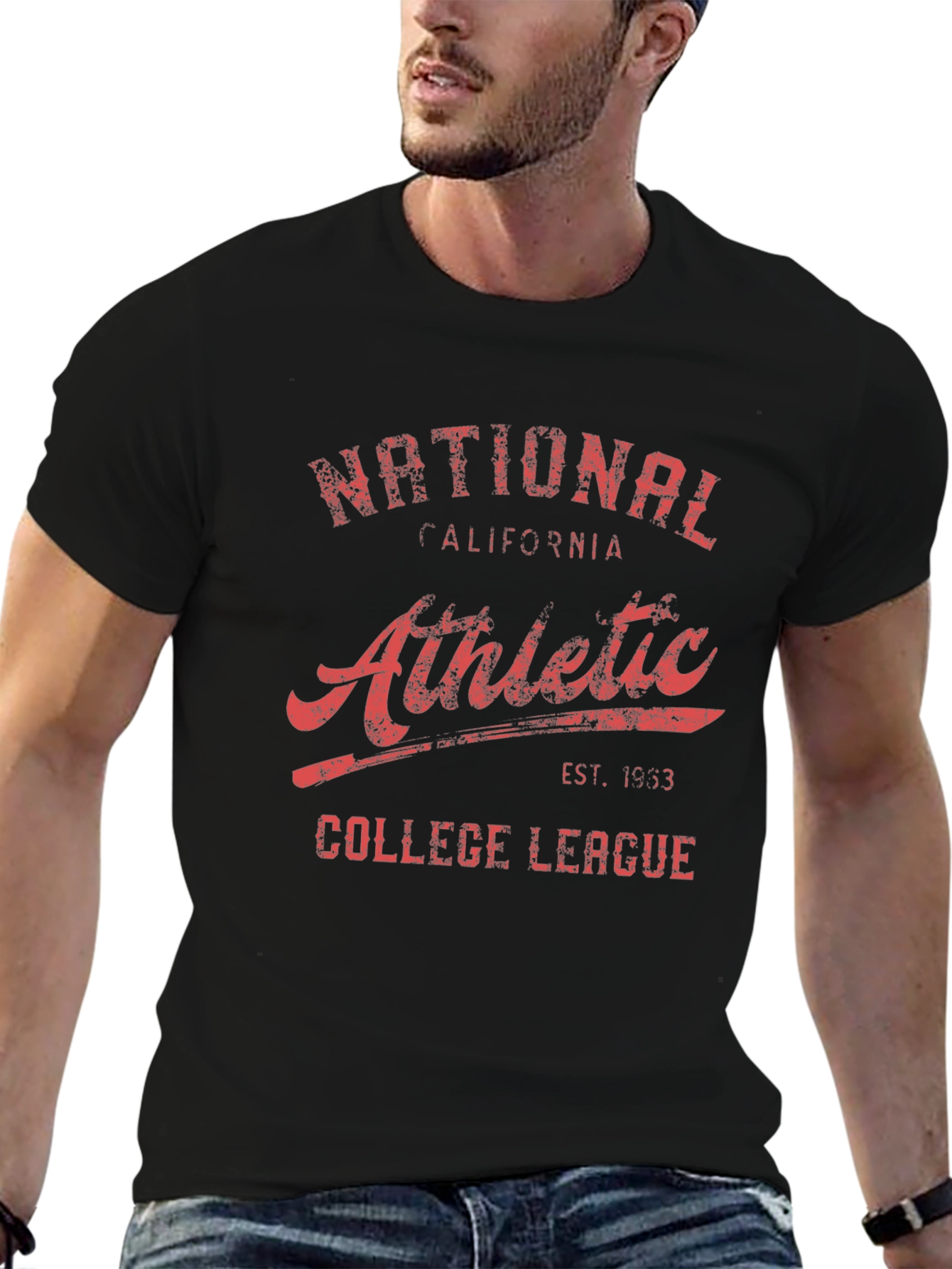 Black Vintage National Athletic College League T-Shirt view 6