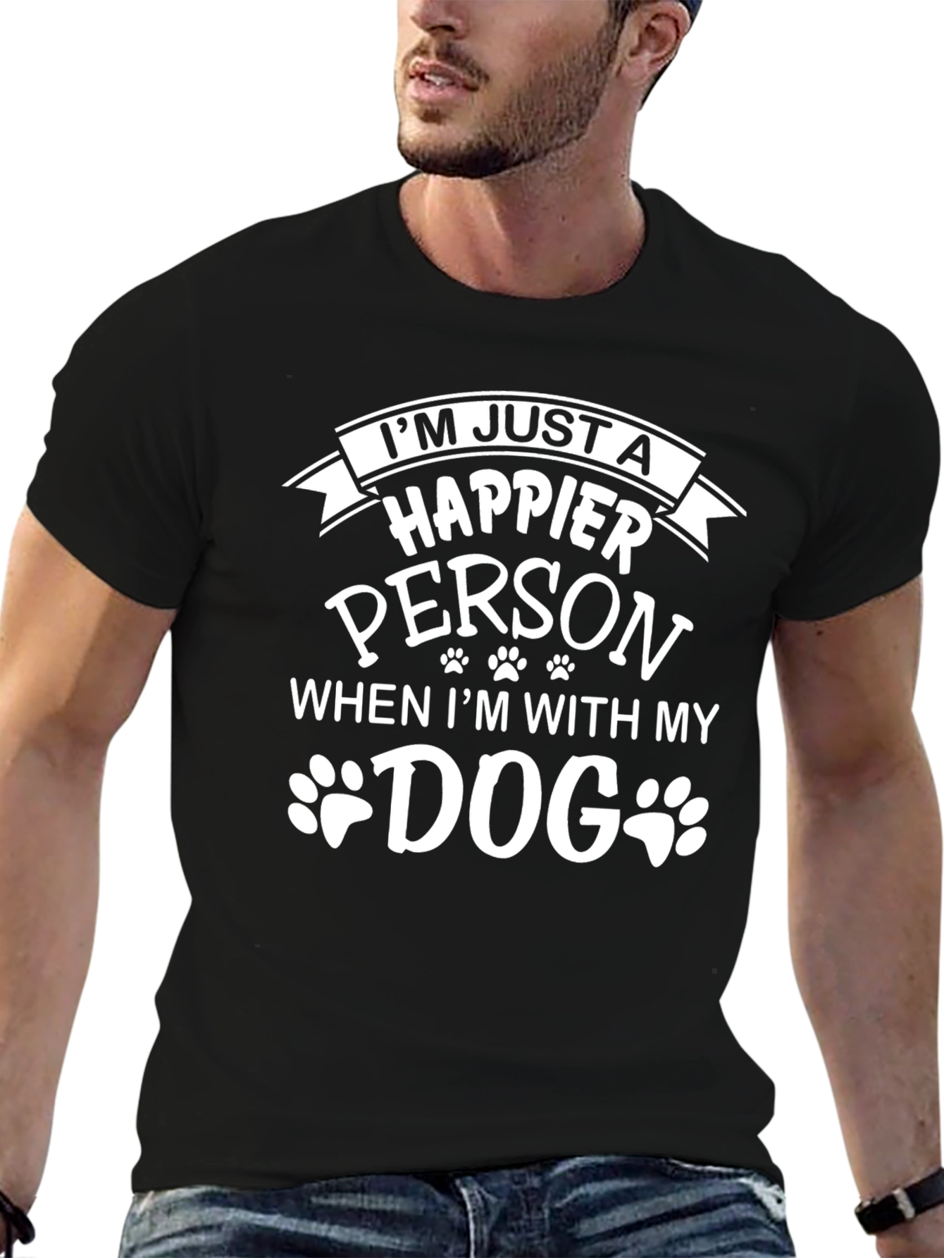 Black Happier Person Dog Lover Black T-Shirt view 6
