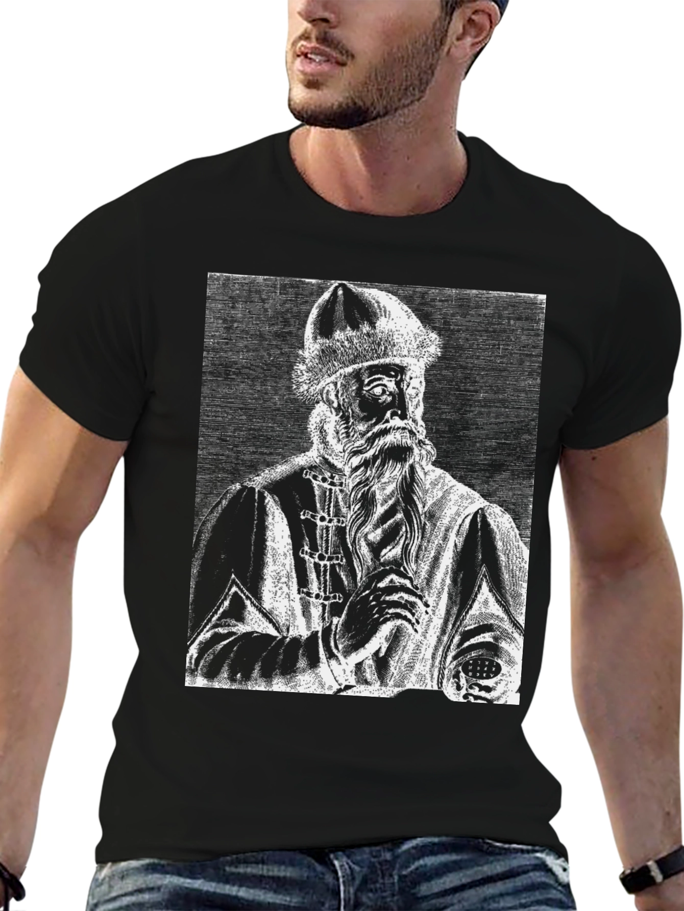 Black Vintage Portrait Graphic T-Shirt view 6