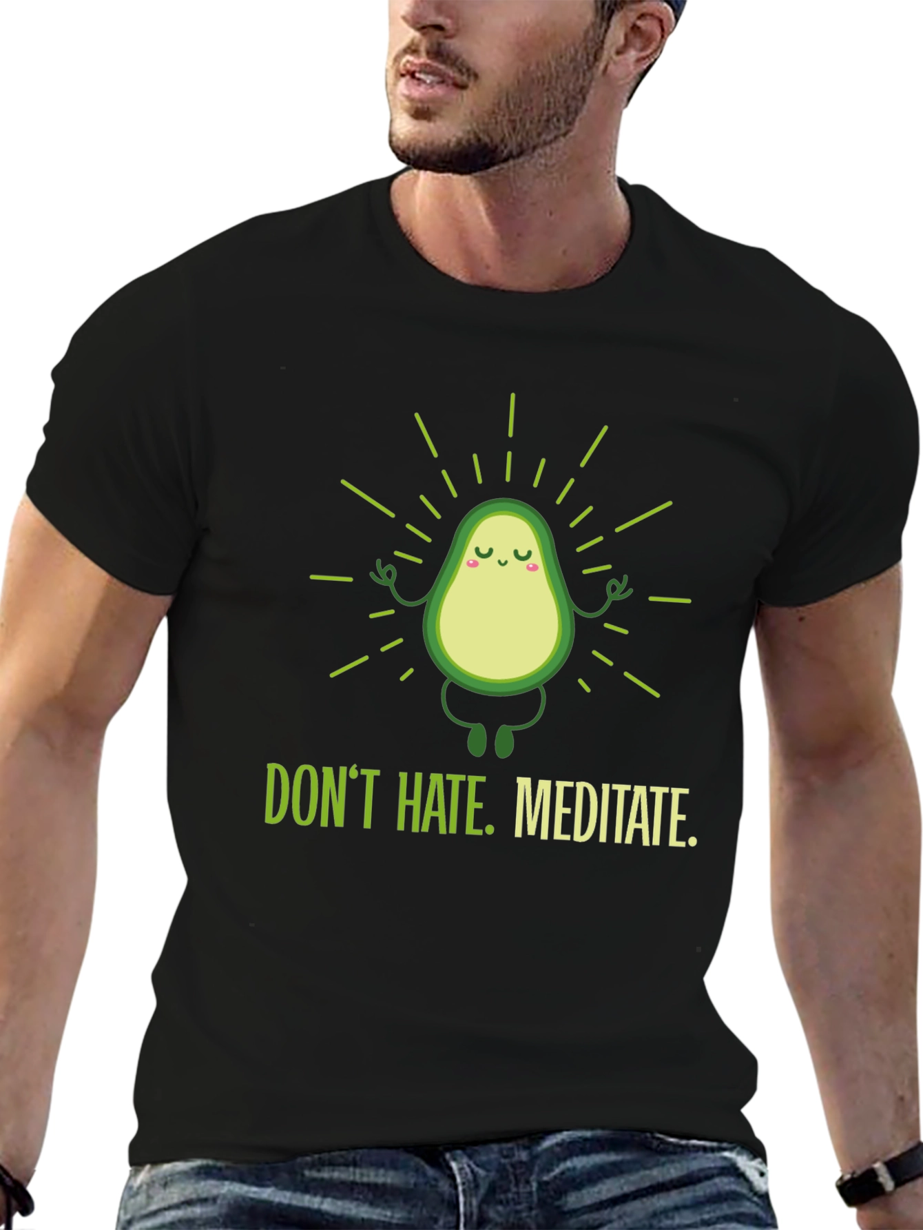 Black Meditating Avocado Graphic T-Shirt view 6