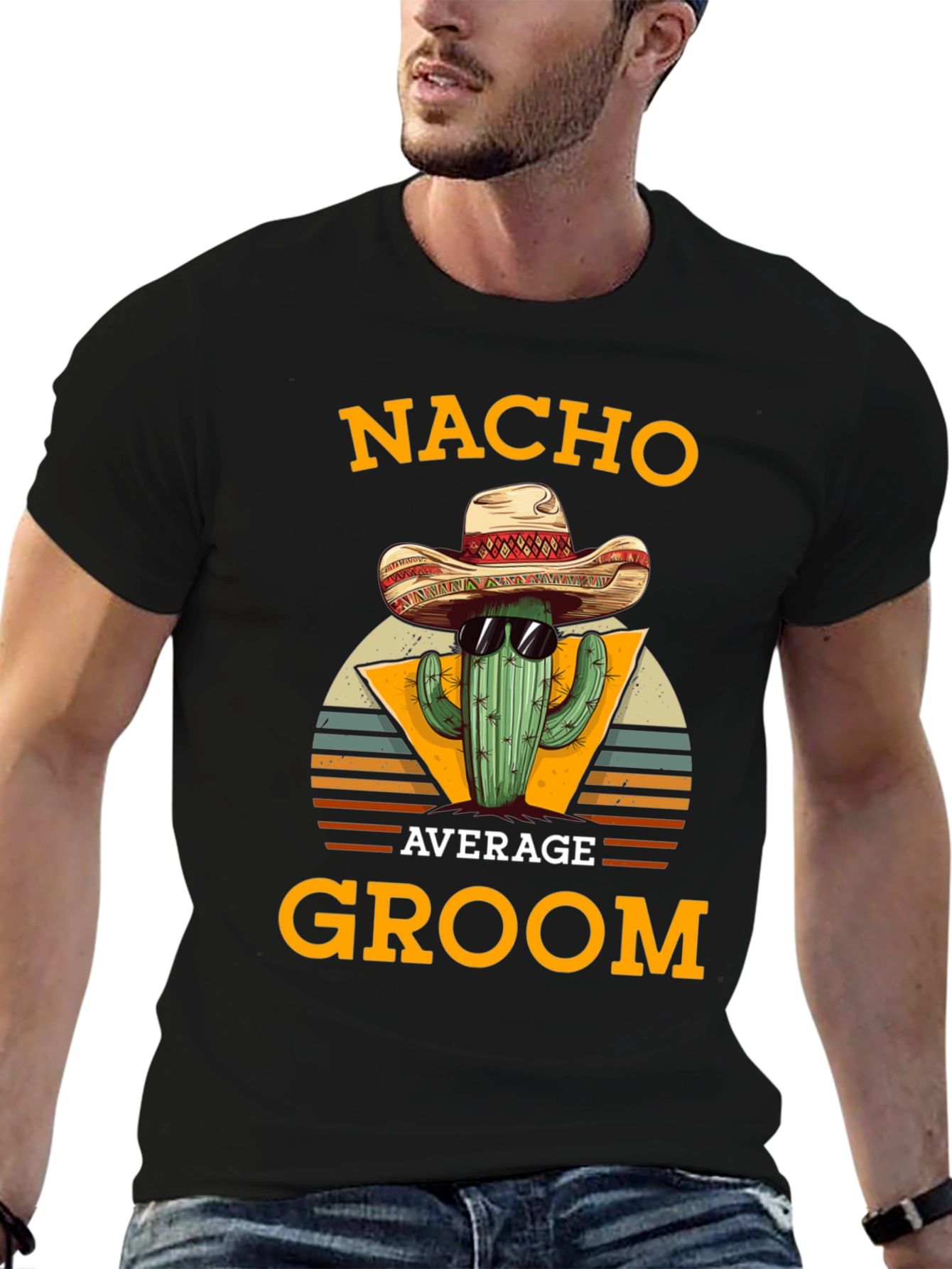 Black Nacho Average Groom Cactus Graphic Tee view 6