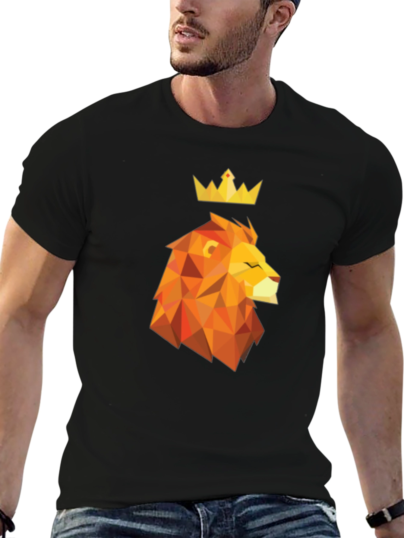 Black Geometric Lion King Graphic Tee - Stylish Men's Black T-Shirt view 6