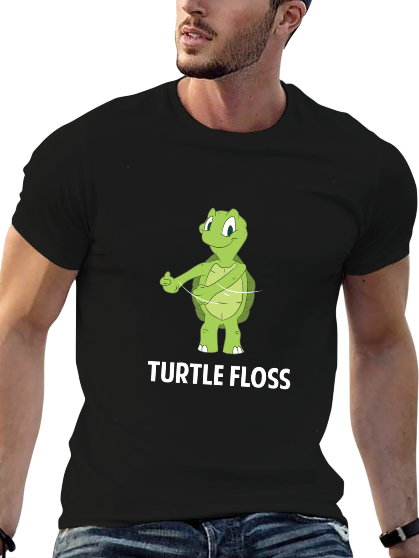 Black Turtle Floss T-Shirt - Funny Dental Hygiene Tee view 6