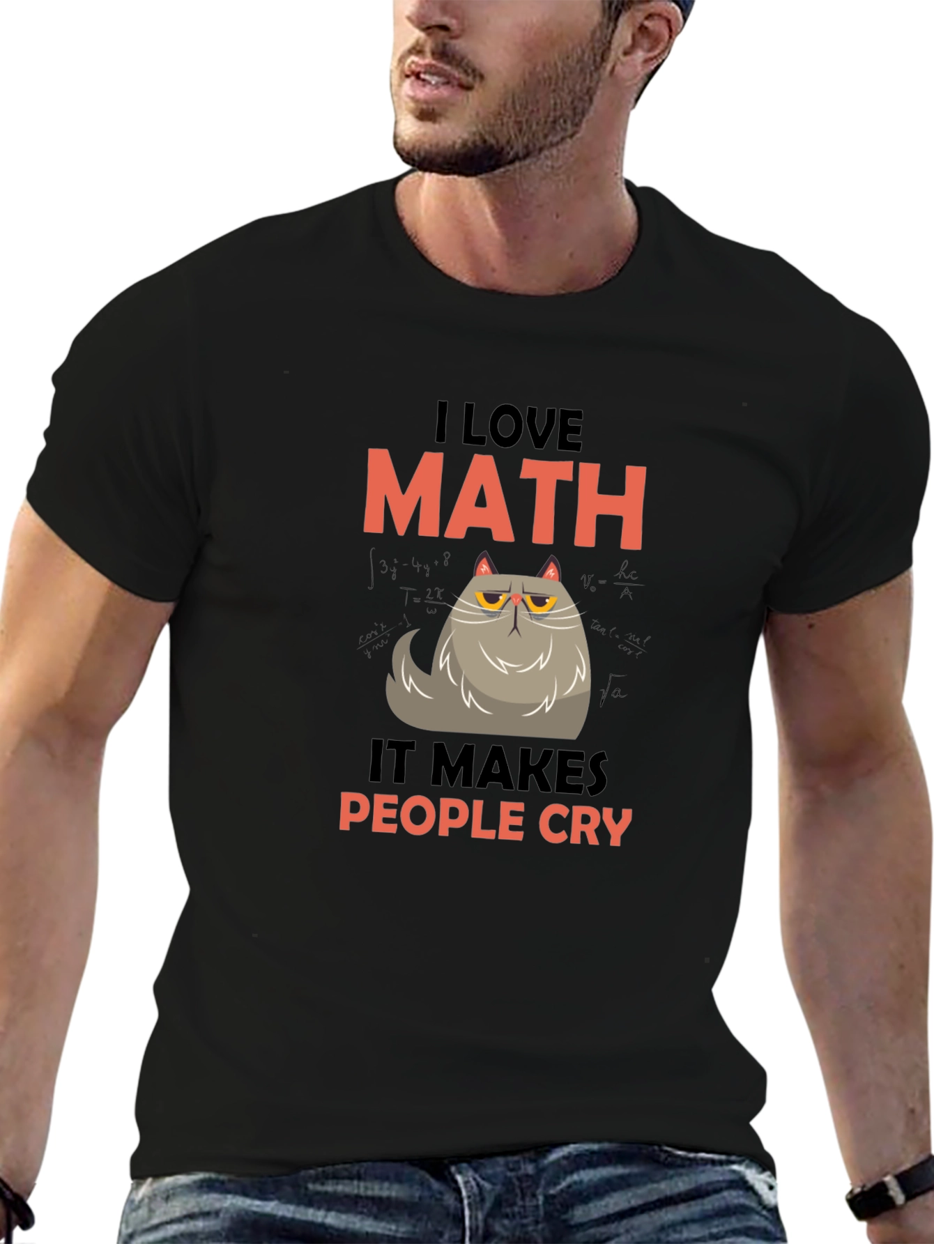 Black I Love Math Funny Cat Graphic T-Shirt view 6