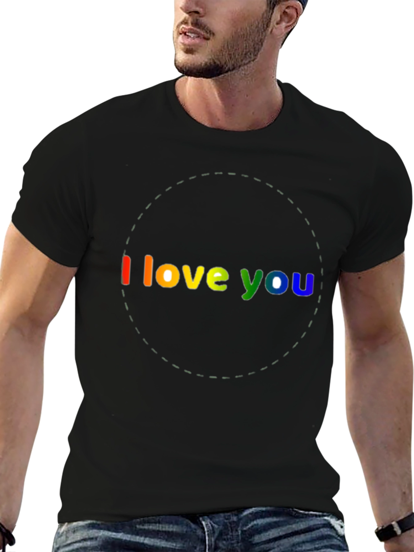 Black I Love You Rainbow Graphic Black T-Shirt view 6