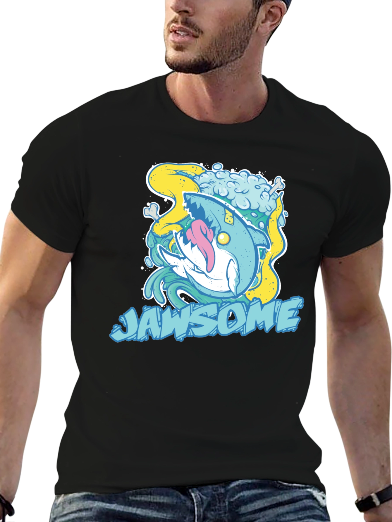 Black Jawsome Shark Graphic T-Shirt - Unique Cartoon Design view 6