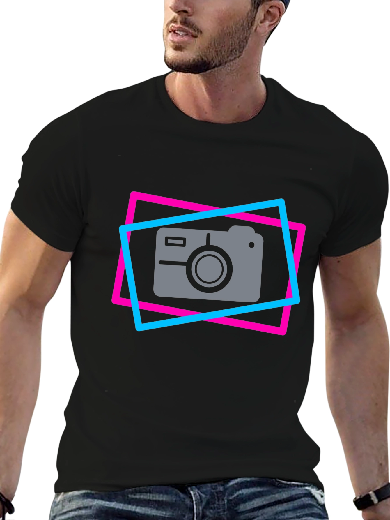 Black Retro Camera Graphic Tee - Cool Photographer T-Shirt view 6