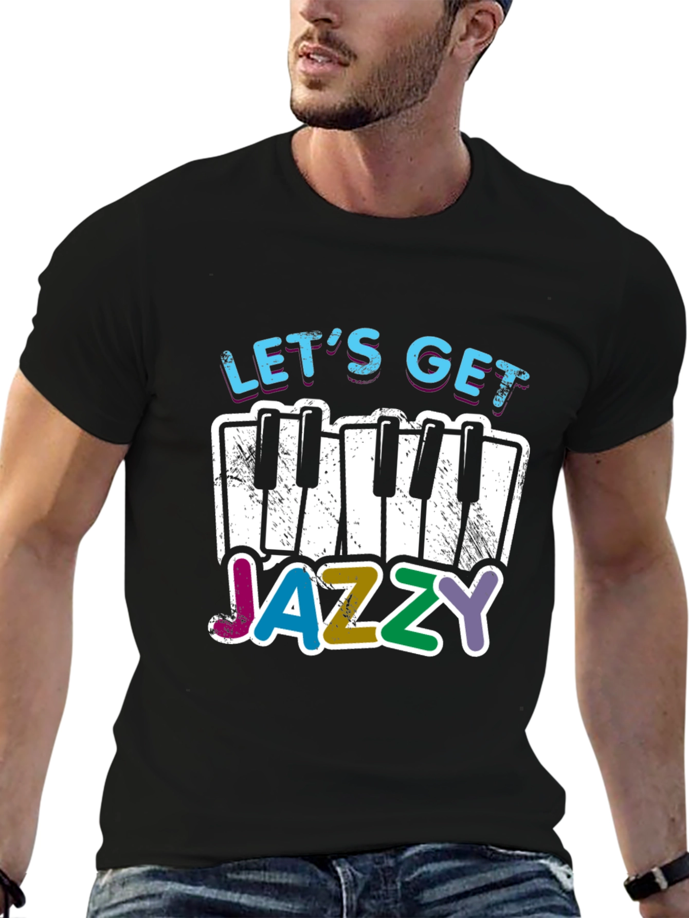 Black Let's Get Jazzy T-Shirt - Music Lover Tee view 6