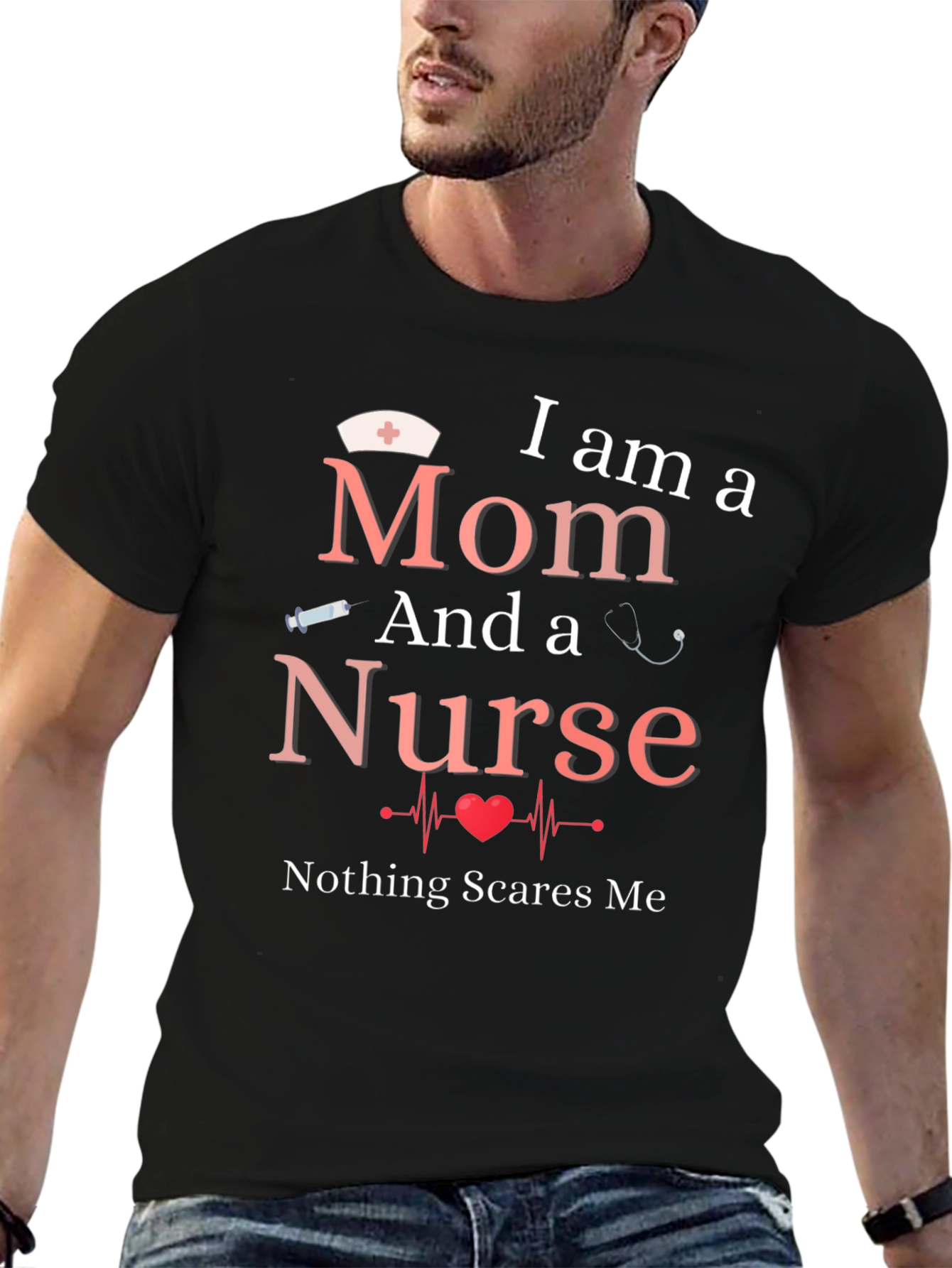 Black Mom and Nurse T-Shirt - Nothing Scares Me! view 6