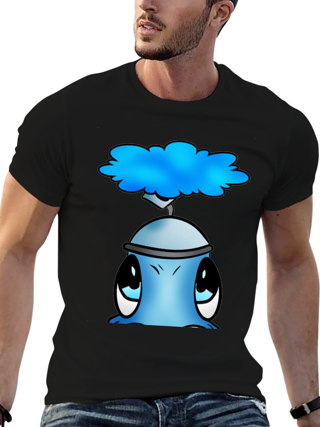Black Cute Blue Alien Graphic T-Shirt view 6