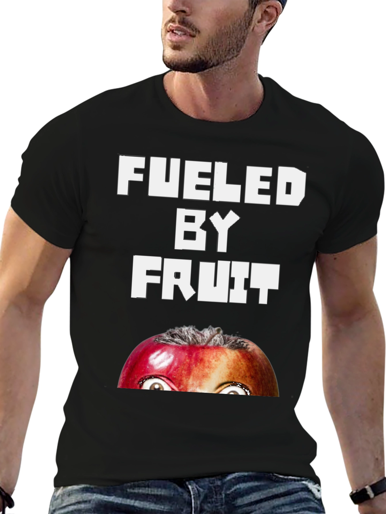 Black Fueled By Fruit T-Shirt - Funny Apple Face Tee view 6