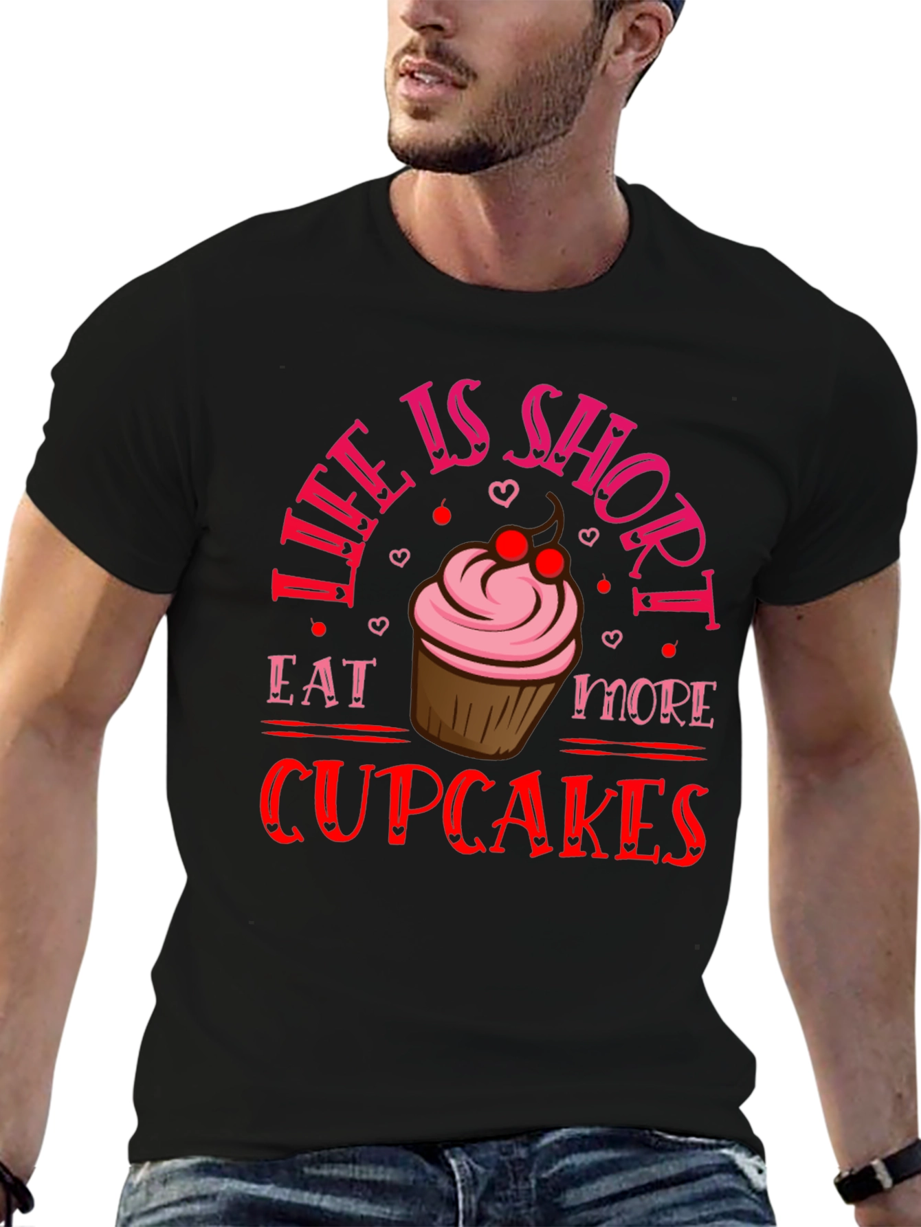 Black Life is Short Eat More Cupcakes Graphic Tee view 6