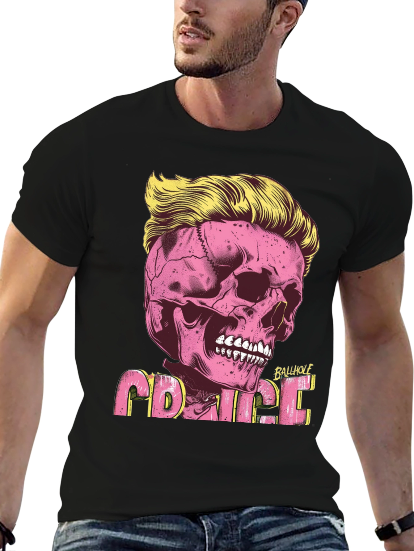 Black Skull with Hair T-shirt view 6