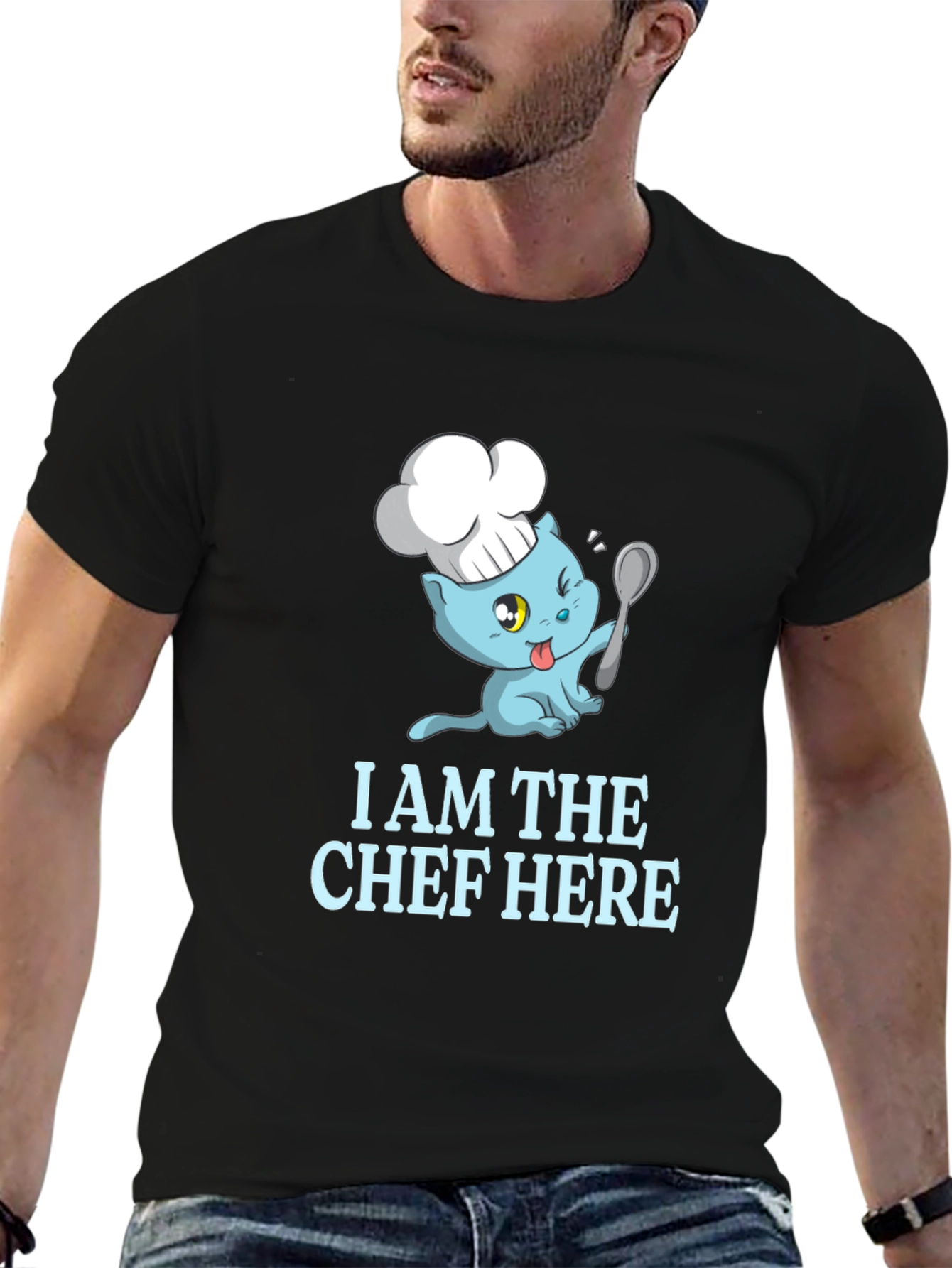 Black Chef Cat Graphic T-Shirt - Funny Foodie Tee view 6