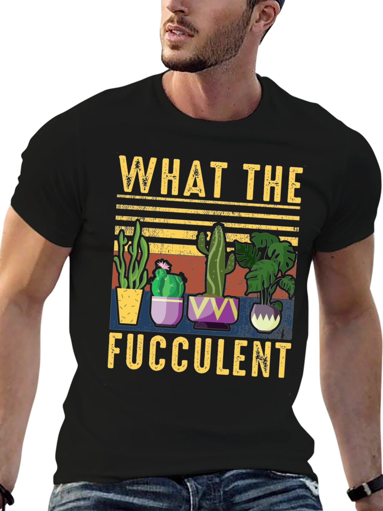 Black What the Fucculent T-Shirt Funny Succulent Plant Lover Tee view 6