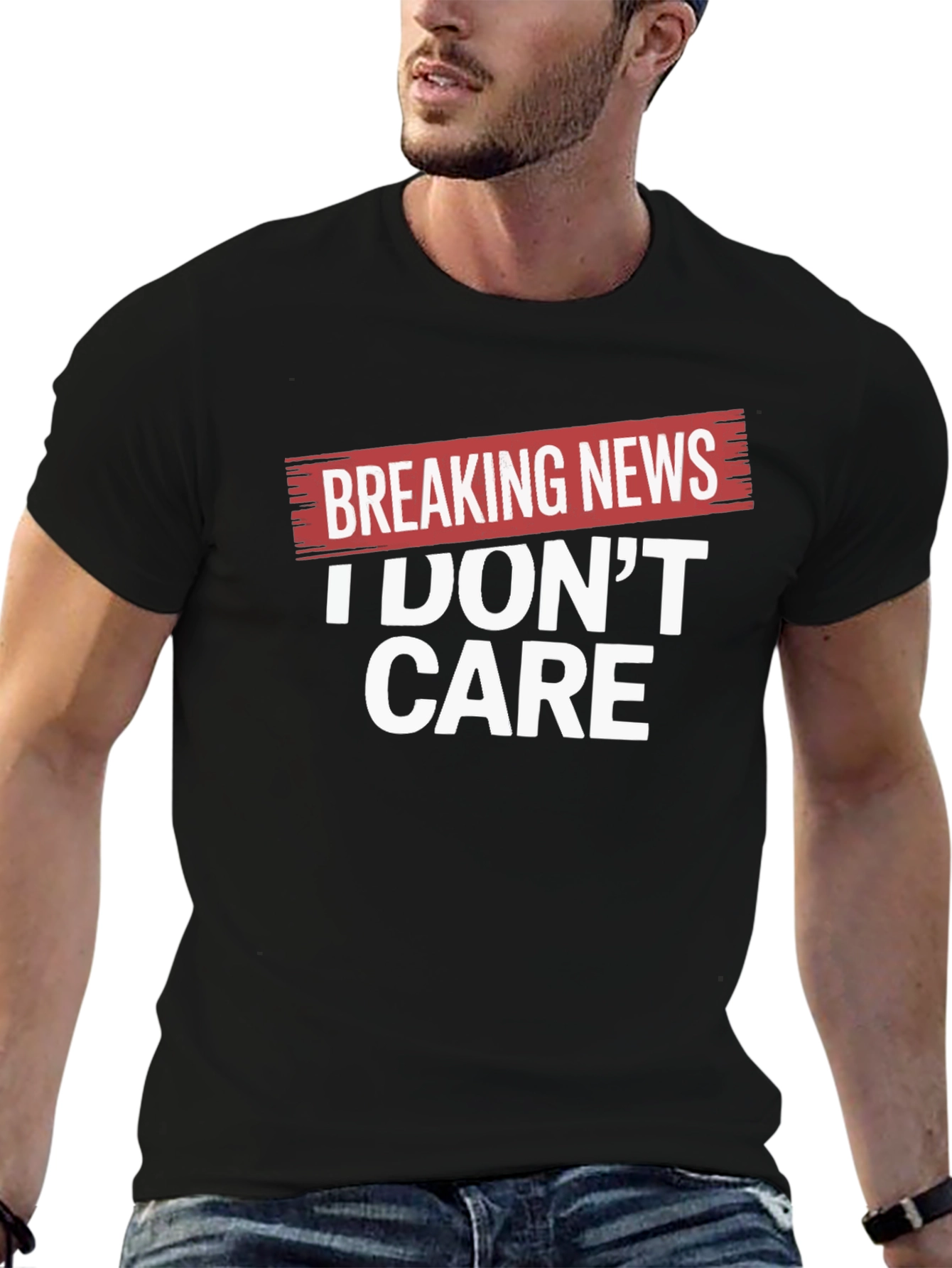 Black Breaking News I Don't Care Black T-Shirt view 6