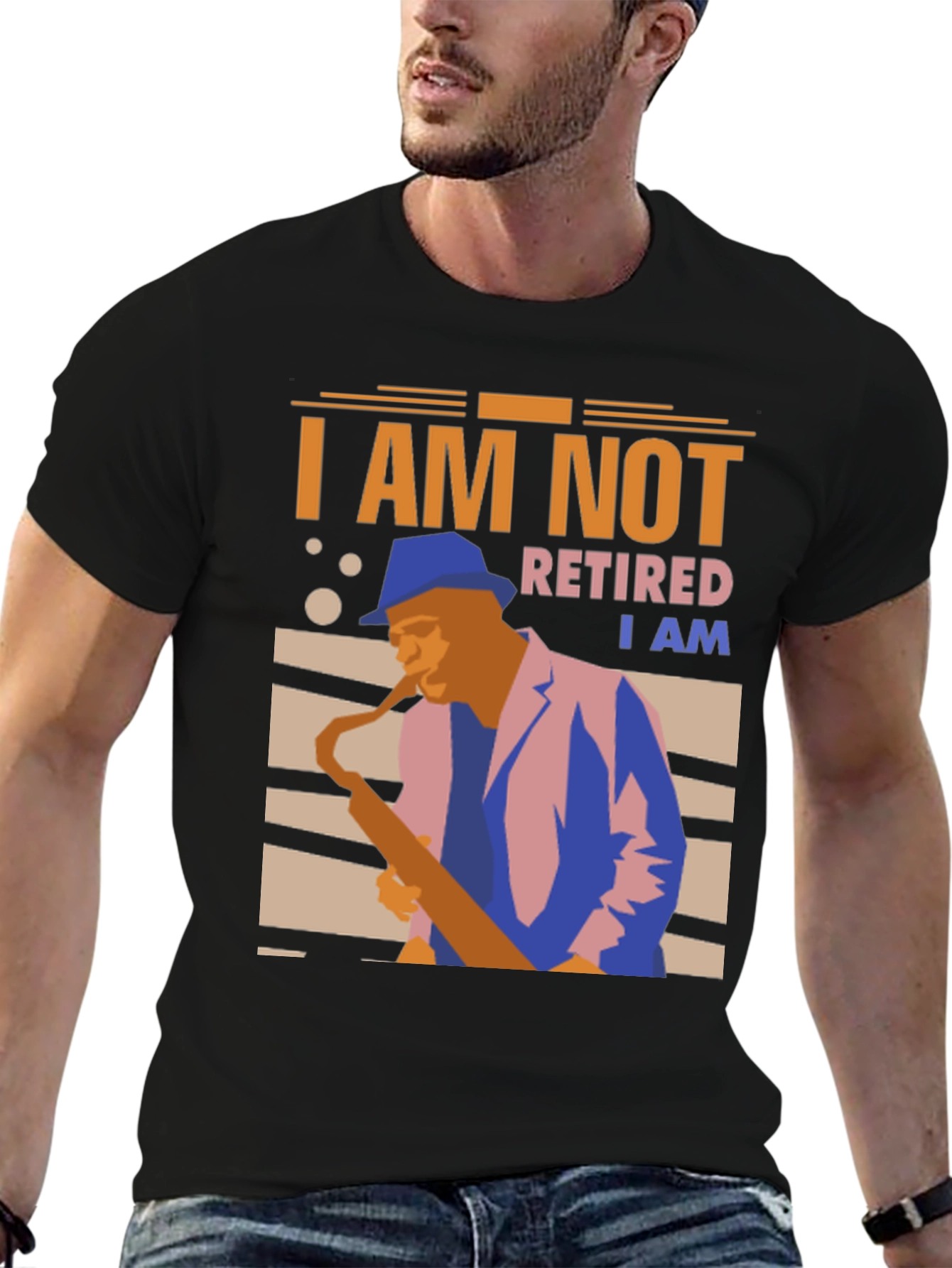 Black I Am Not Retired T-Shirt - Saxophone Player view 6