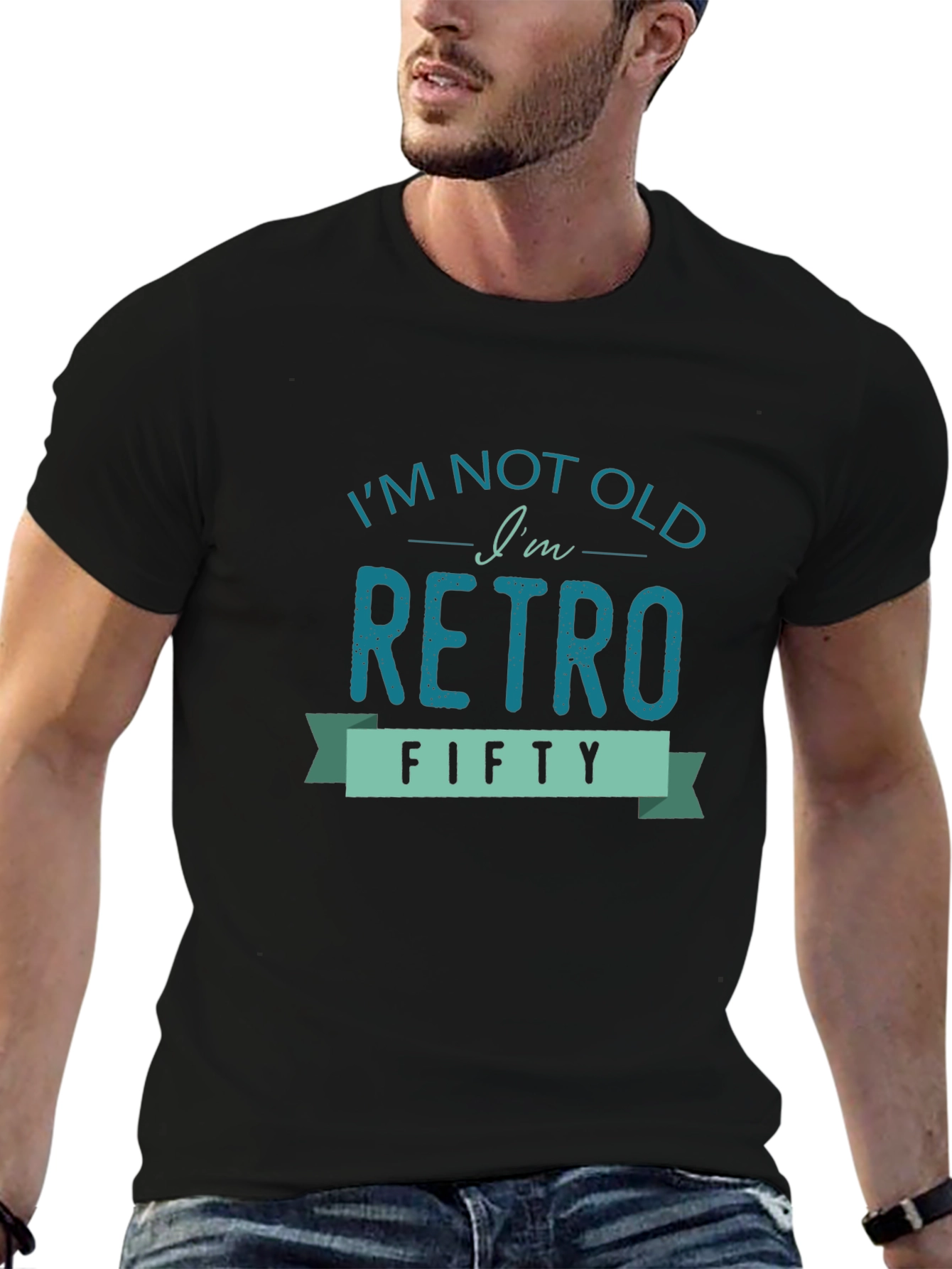 Black Retro Fifty Graphic Tee - Funny Birthday Gift T-Shirt view 6