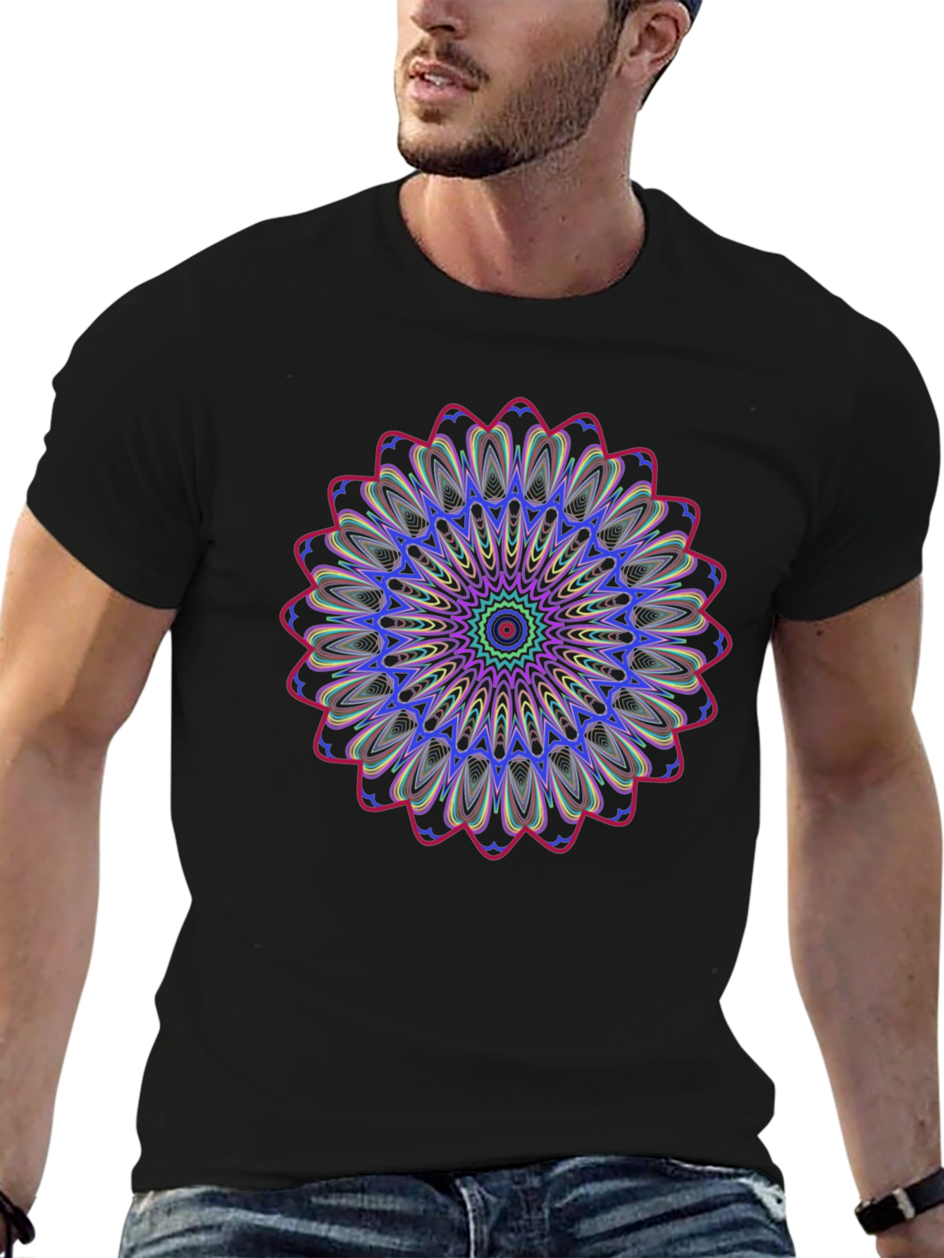 Black Mandala T-Shirt - Black Graphic Tee view 6