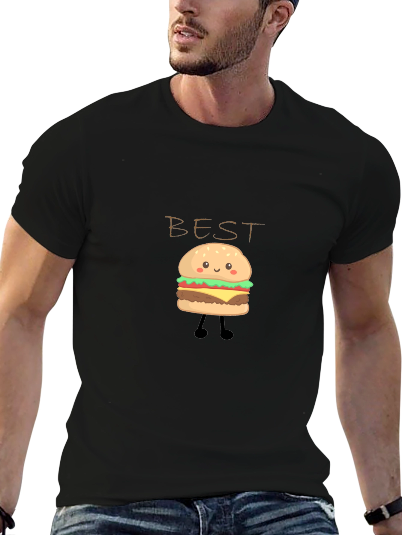 Black Best Burger T-Shirt - Cute Cartoon Foodie Tee view 6
