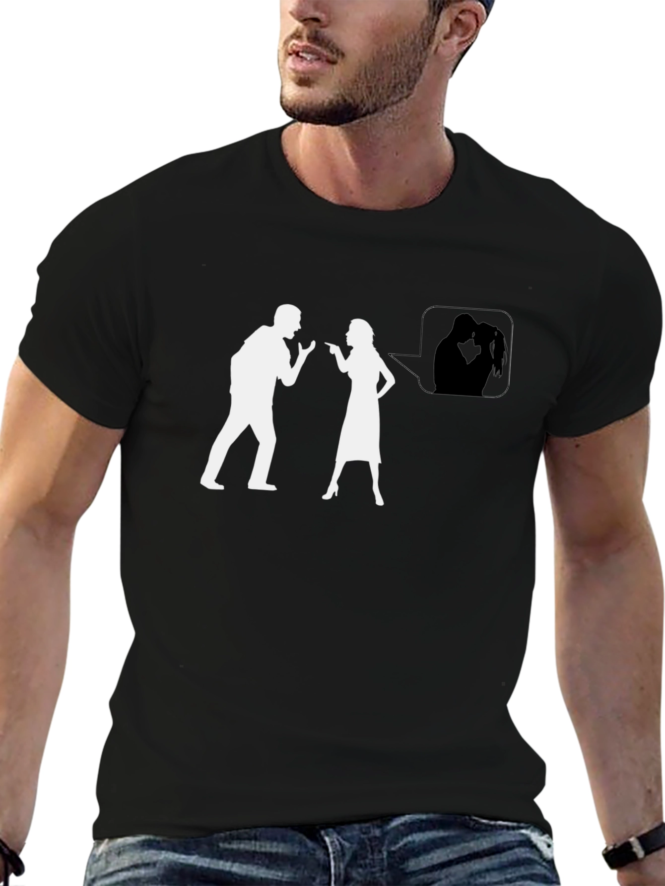 Black Funny Arguing Couple T-Shirt - Black Tee view 6