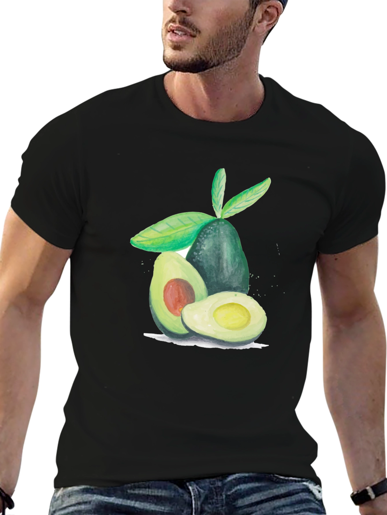 Black Avocado Graphic Tee - Casual Fruit Print T-Shirt view 6