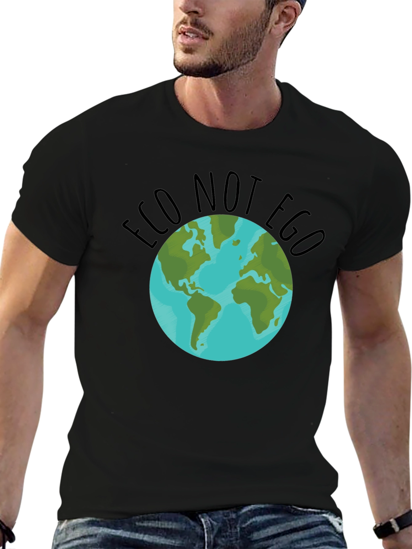 Black Eco Not Ego Earth Graphic Tee - Black view 6