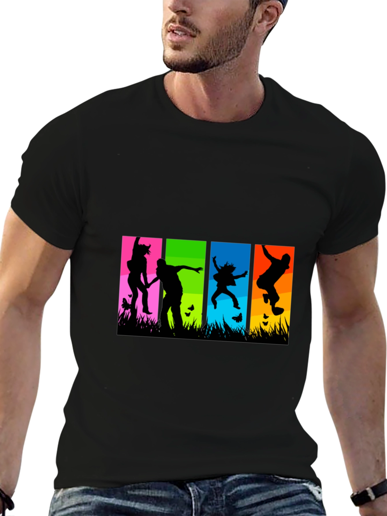 Black Colorful Silhouette Jumpers Black T-Shirt view 6