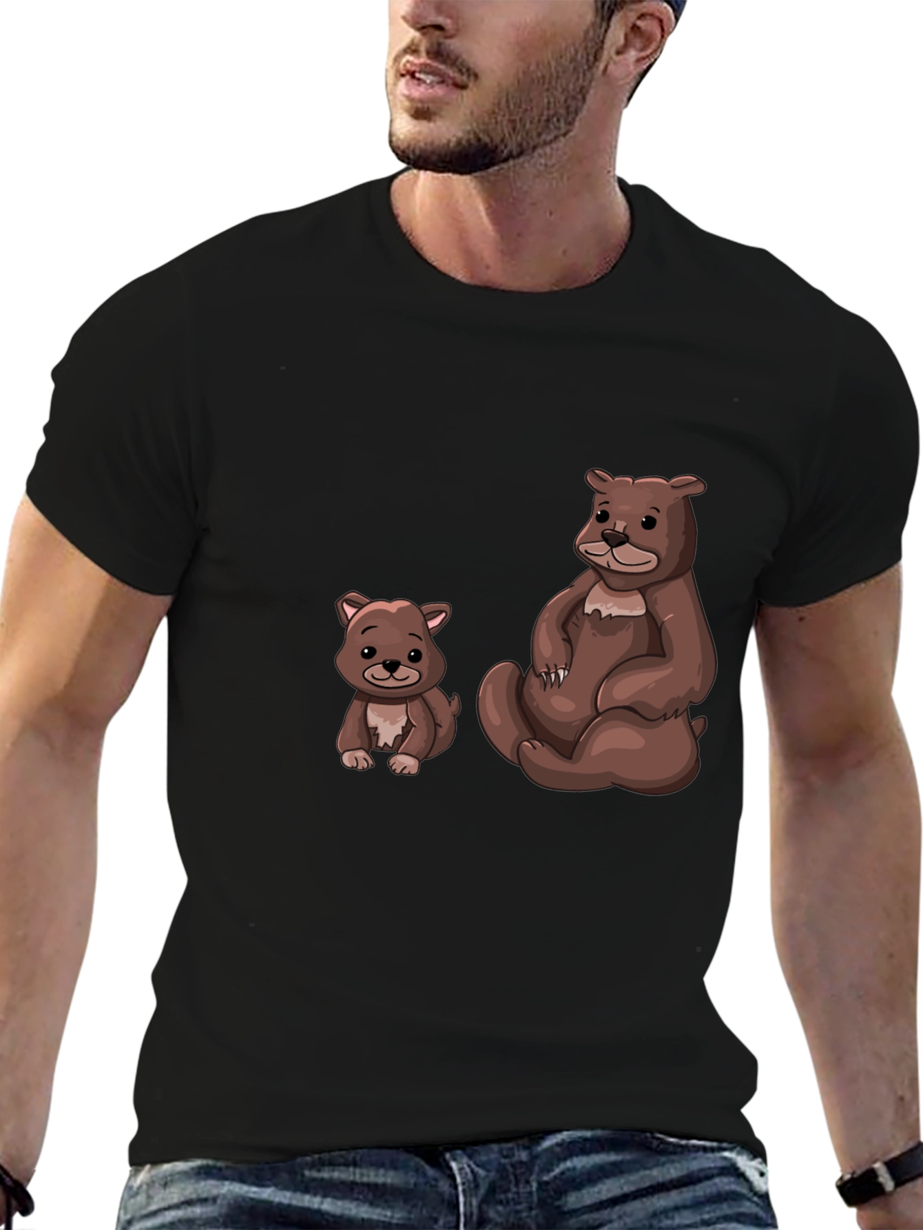 Black Cute Bears Graphic Black T-Shirt - Casual Wear view 6