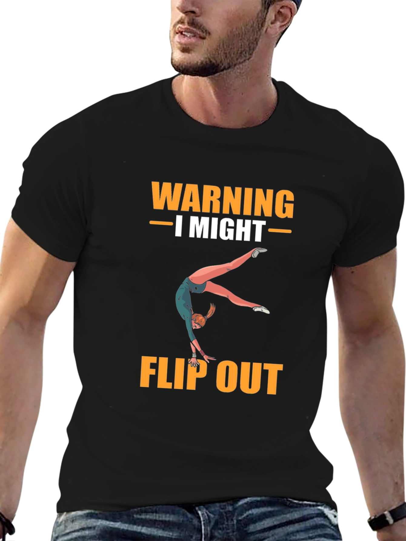 Black Warning I Might Flip Out T-Shirt view 6