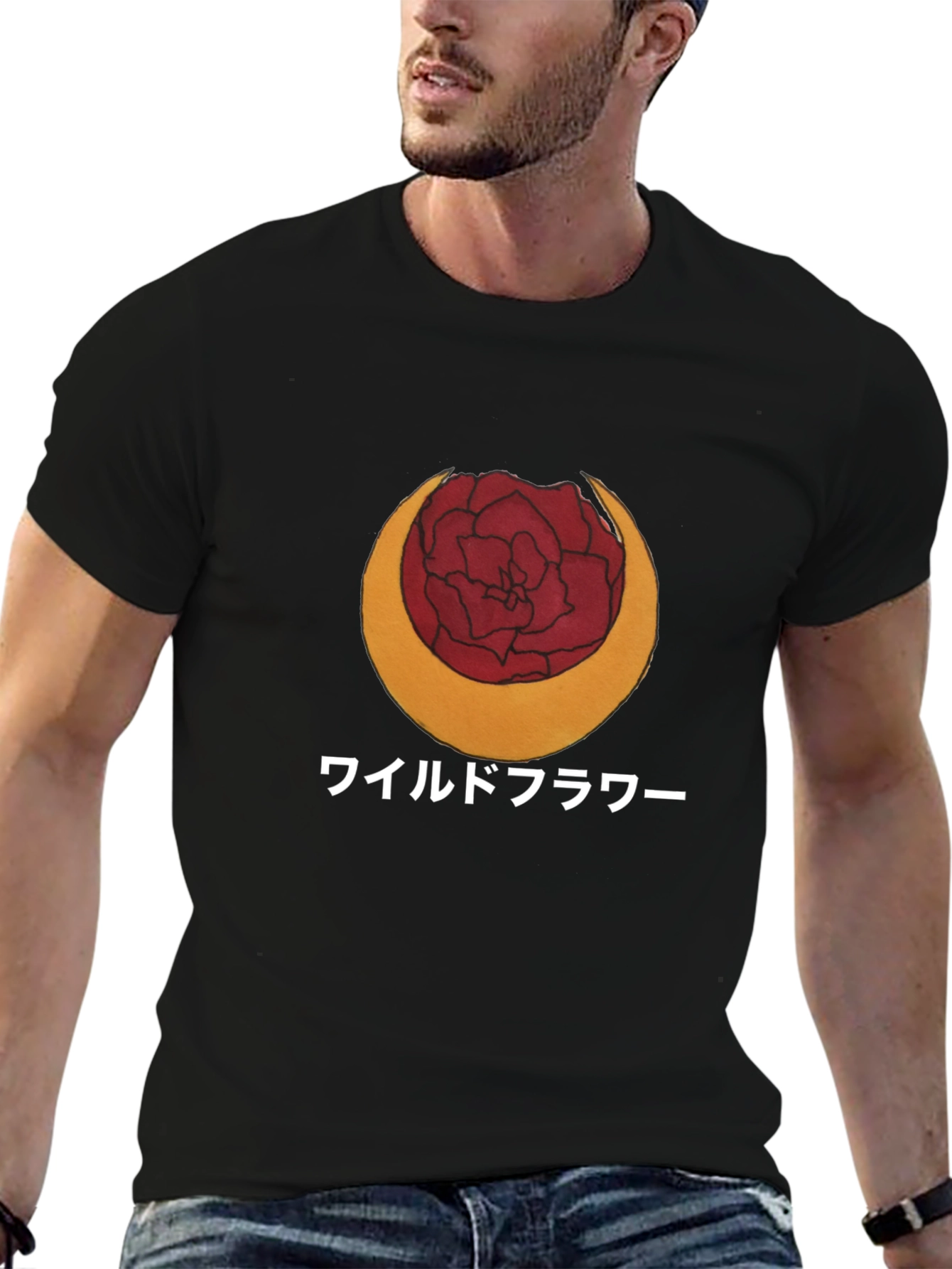 Black Wildflower Graphic Tee - Japanese Text view 6