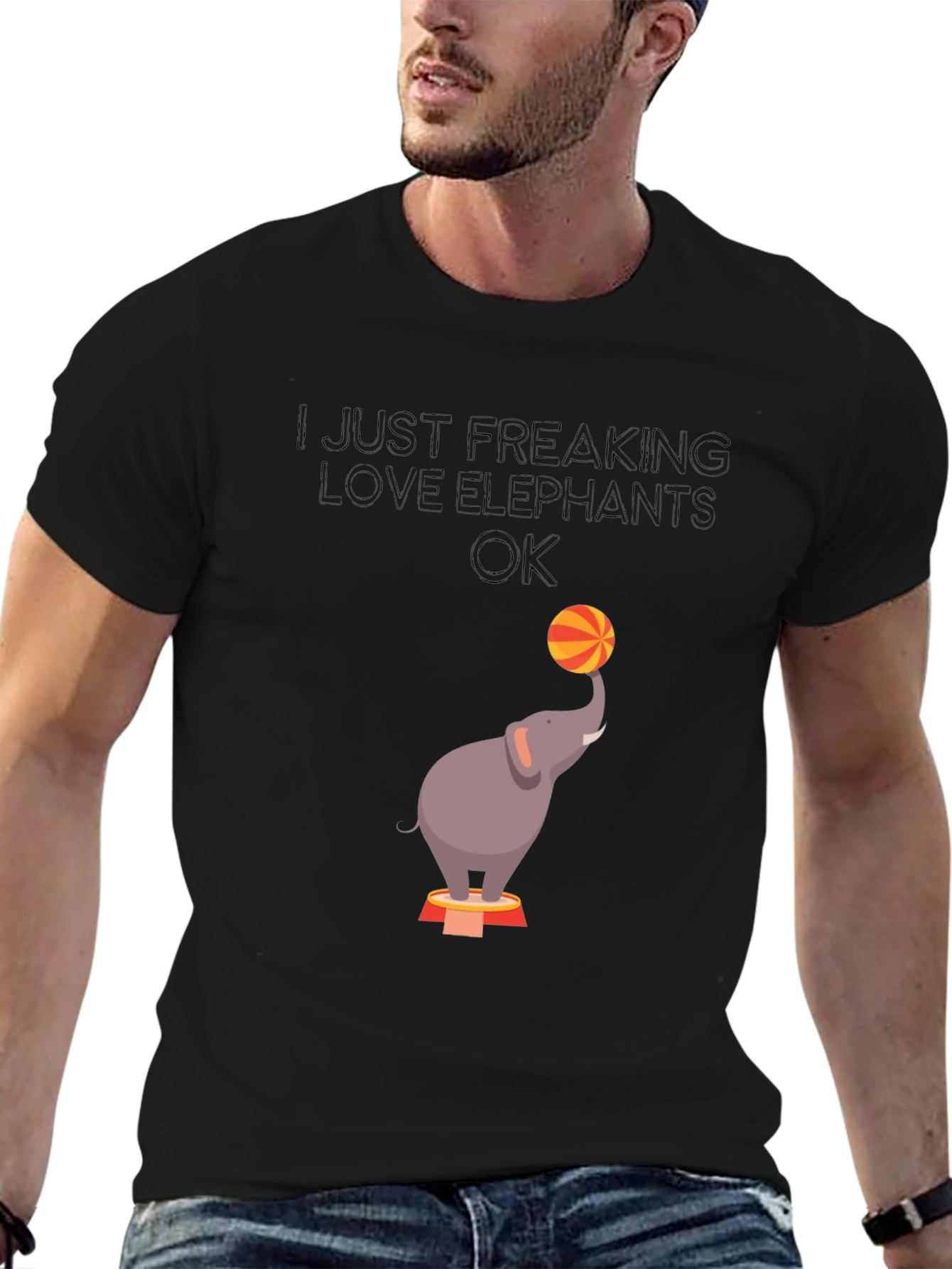 Black Elephant Lover Graphic Tee - Circus Elephant Ball Design view 6