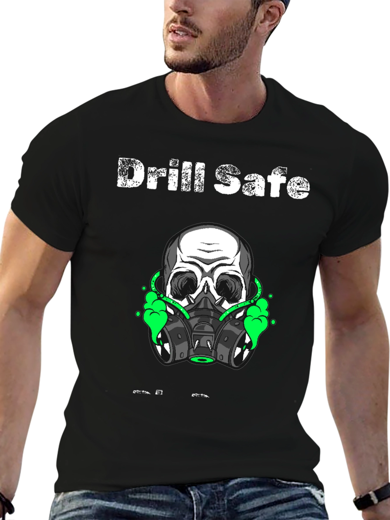 Black Drill Safe Skull Graphic Black T-Shirt view 6