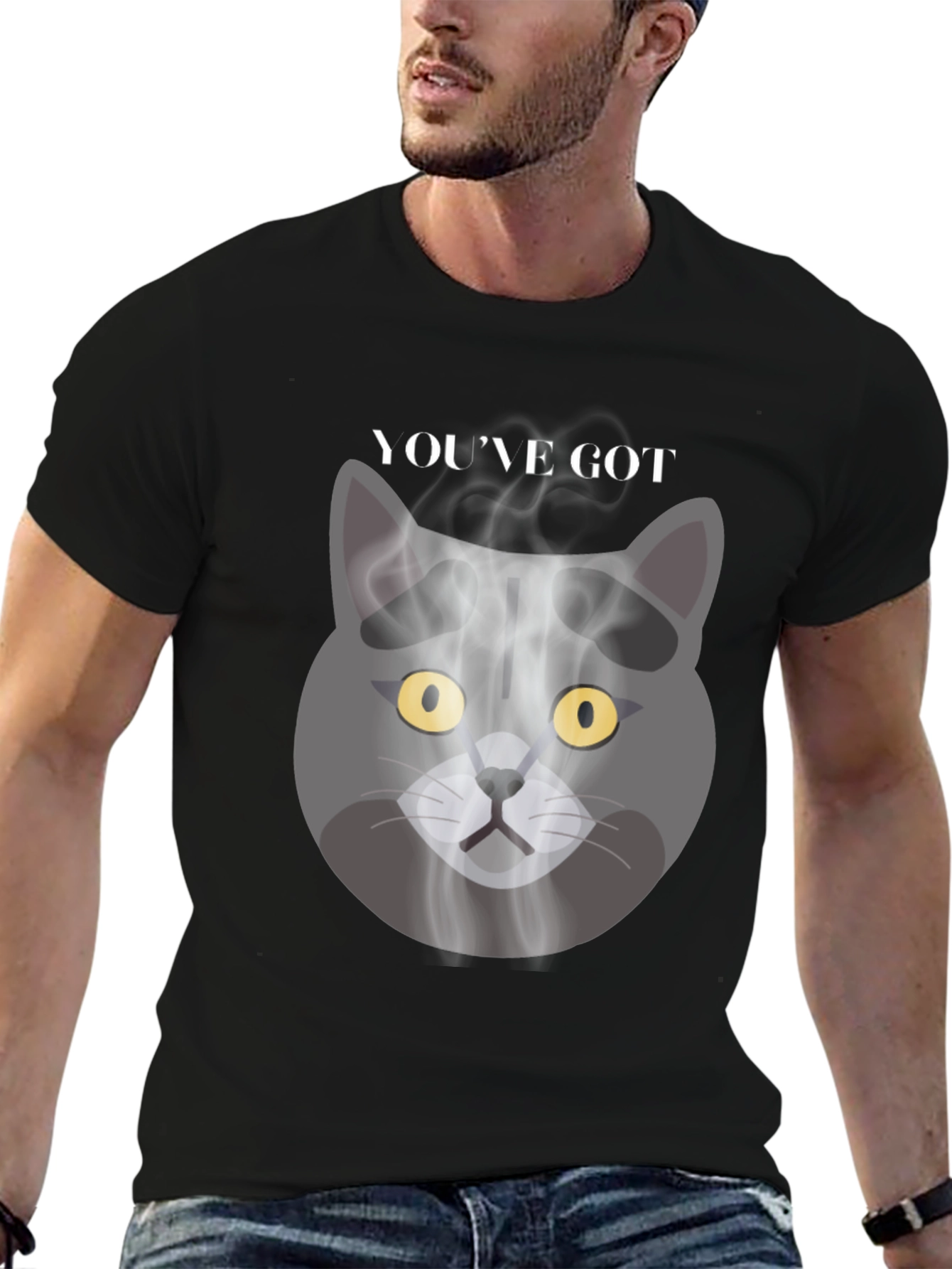 Black Smoky Cat Graphic Tee - You've Got Mail Vibes view 6