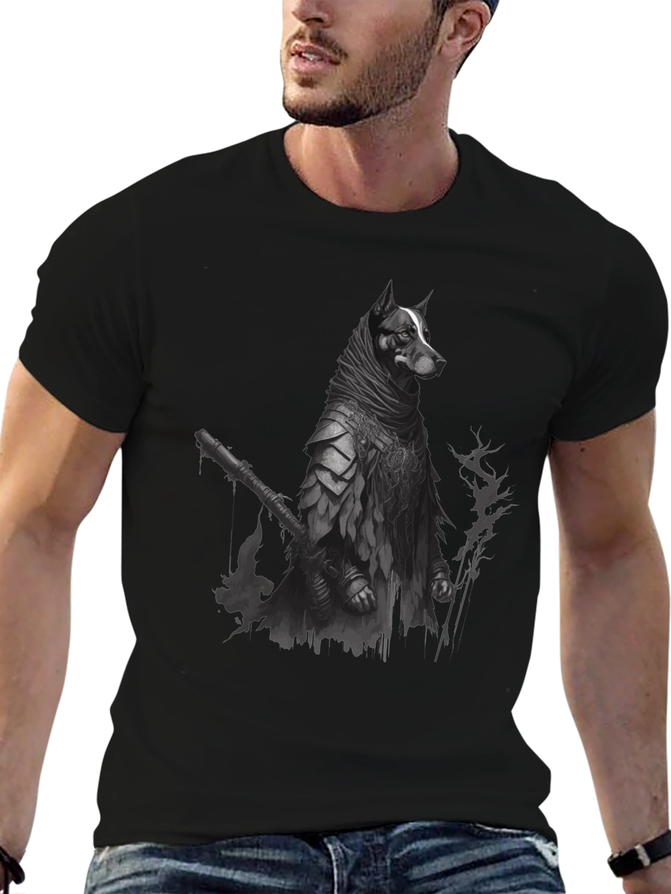 Dog Warrior Graphic Tee - Black Cotton T-Shirt - 6