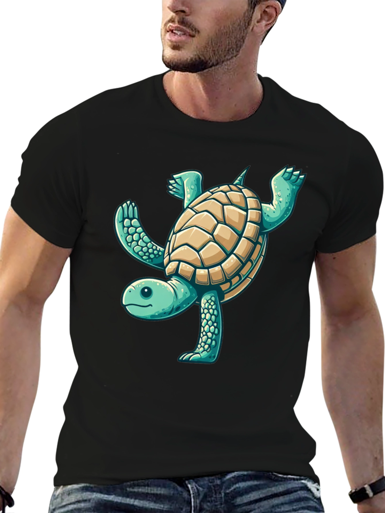 Black Fun Turtle Graphic Black T-Shirt view 6