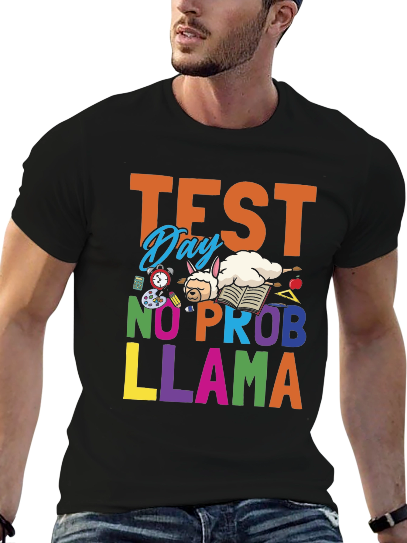 Black Test Day No Prob Llama T-Shirt - School & Study Fun view 6