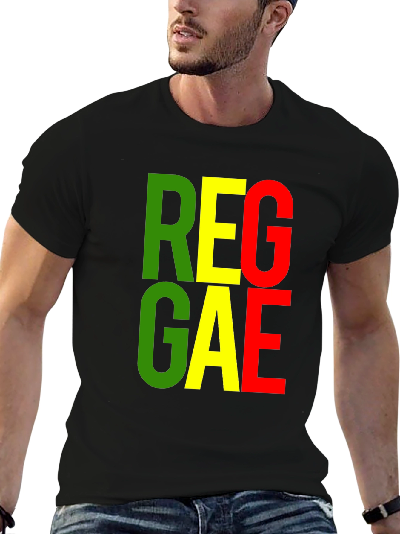 Black Reggae Graphic Tee - Black Cotton T-Shirt view 6